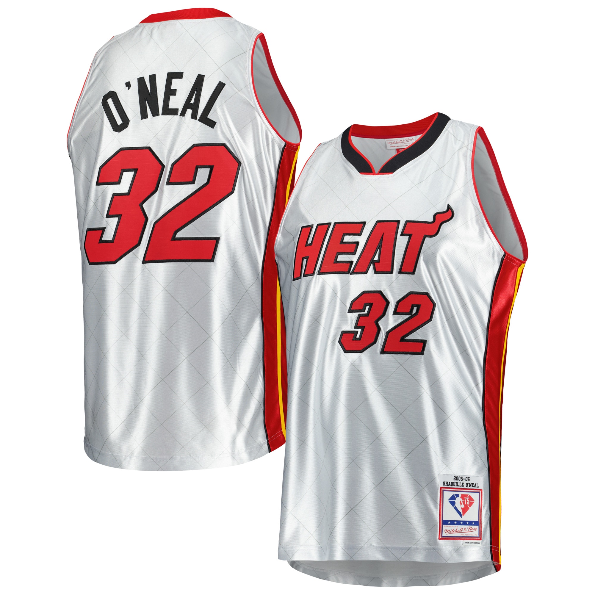 Men's Mitchell & Ness Shaquille O'neal Platinum Miami Heat 2005/06 Hardwood Classics 75th Anniversary Swingman Jersey