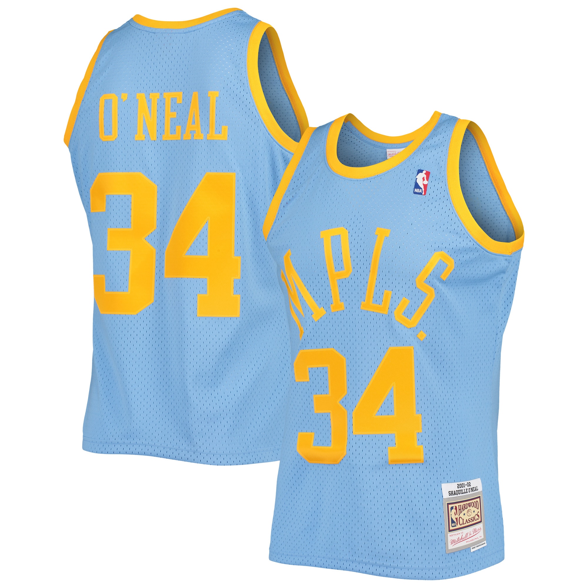 Men's Mitchell & Ness Shaquille O'neal Powder Blue Los Angeles Lakers 2001/02 Hardwood Classics Swingman Jersey