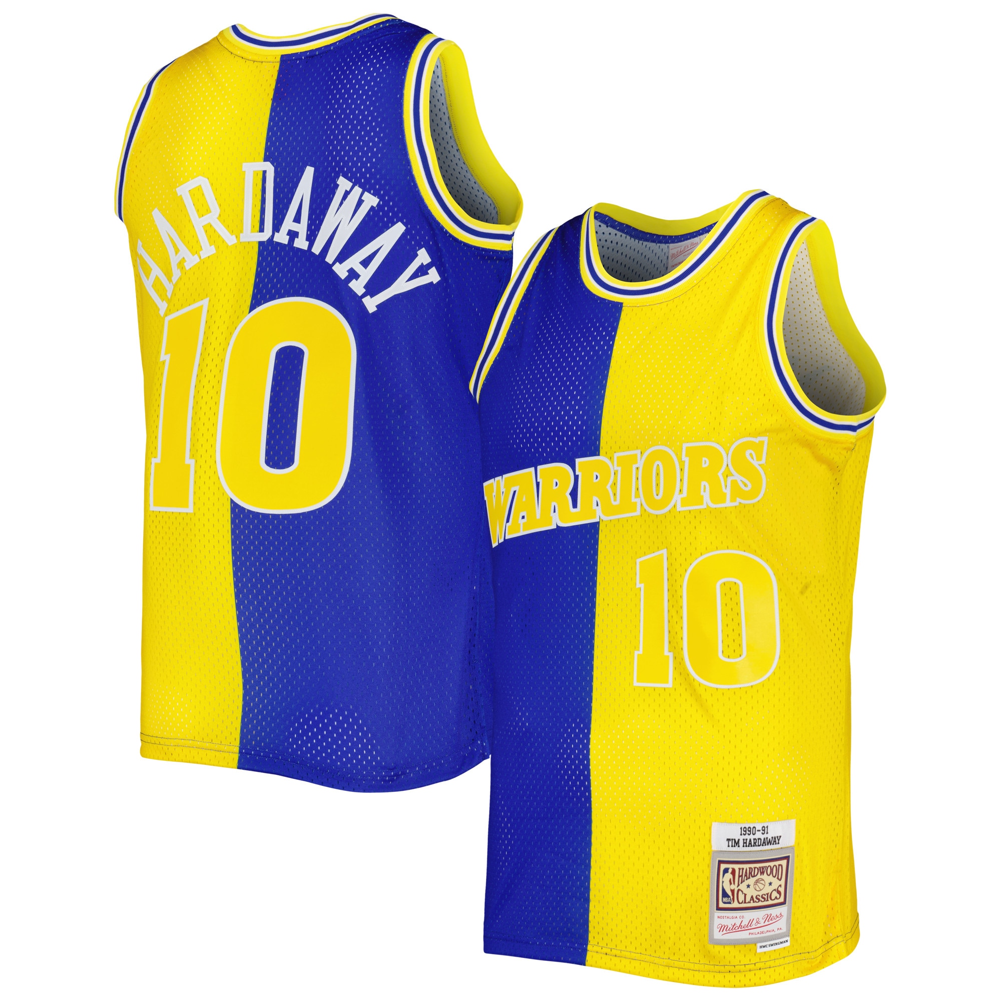 Men's Mitchell & Ness Tim Hardaway Royal/gold Golden State Warriors Hardwood Classics 1990/91 Split Swingman Jersey
