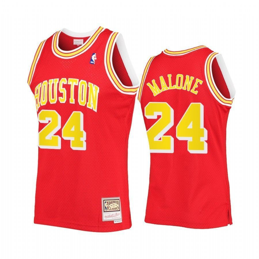 Men's Moses Malone 24 Houston Rockets Red Hardwood Classics Jersey