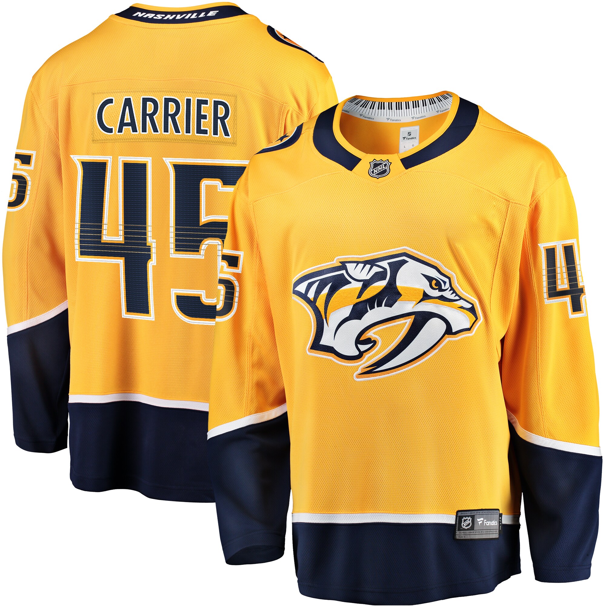 Men's Nashville Predators Alexandre Carrier Gold Premier Breakaway Player Jersey