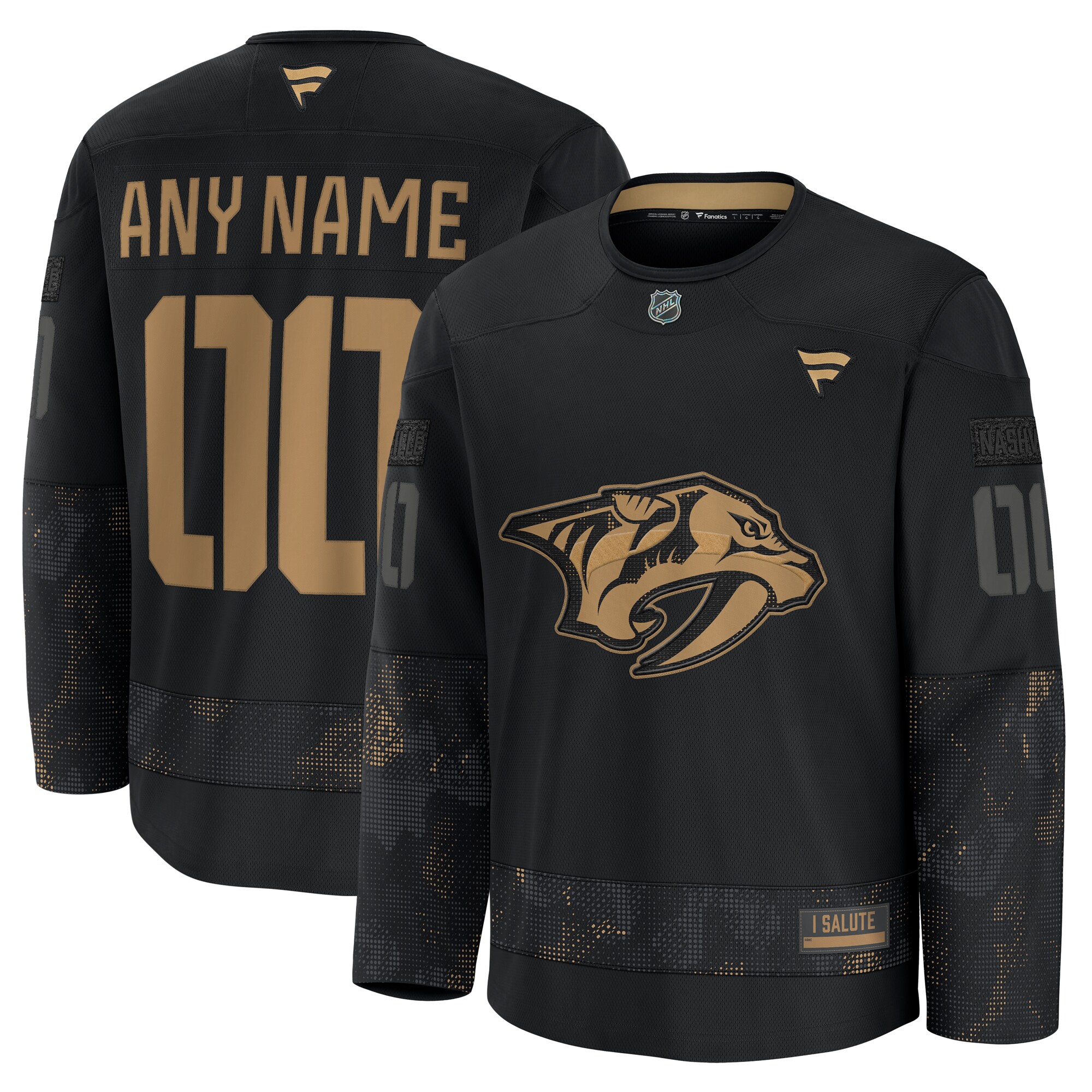 Men's Nashville Predators Black 2024 Military Appreciation Custom Practice Jersey