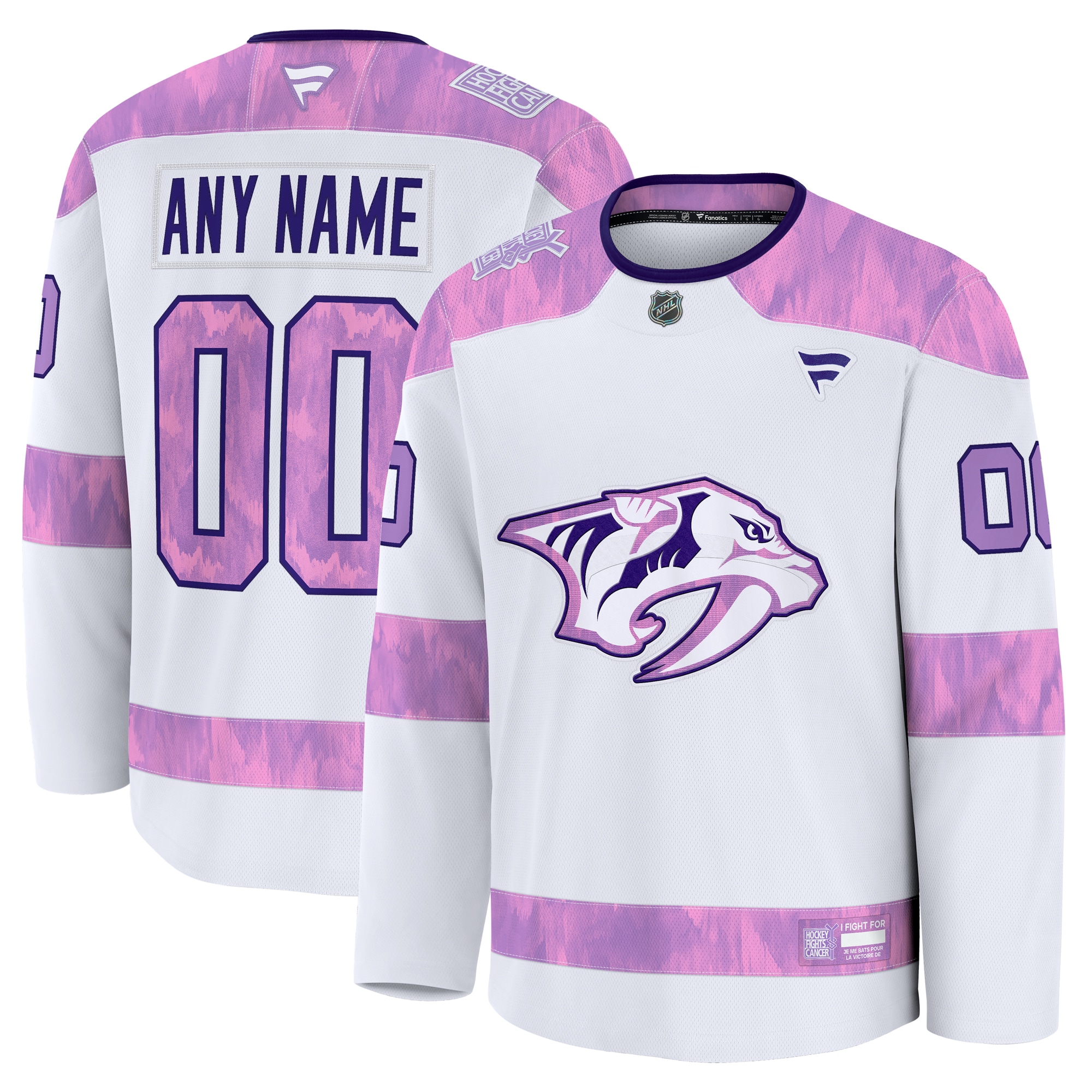 Men's Nashville Predators White 2024 Hockey Fights Cancer Custom Practice Jersey