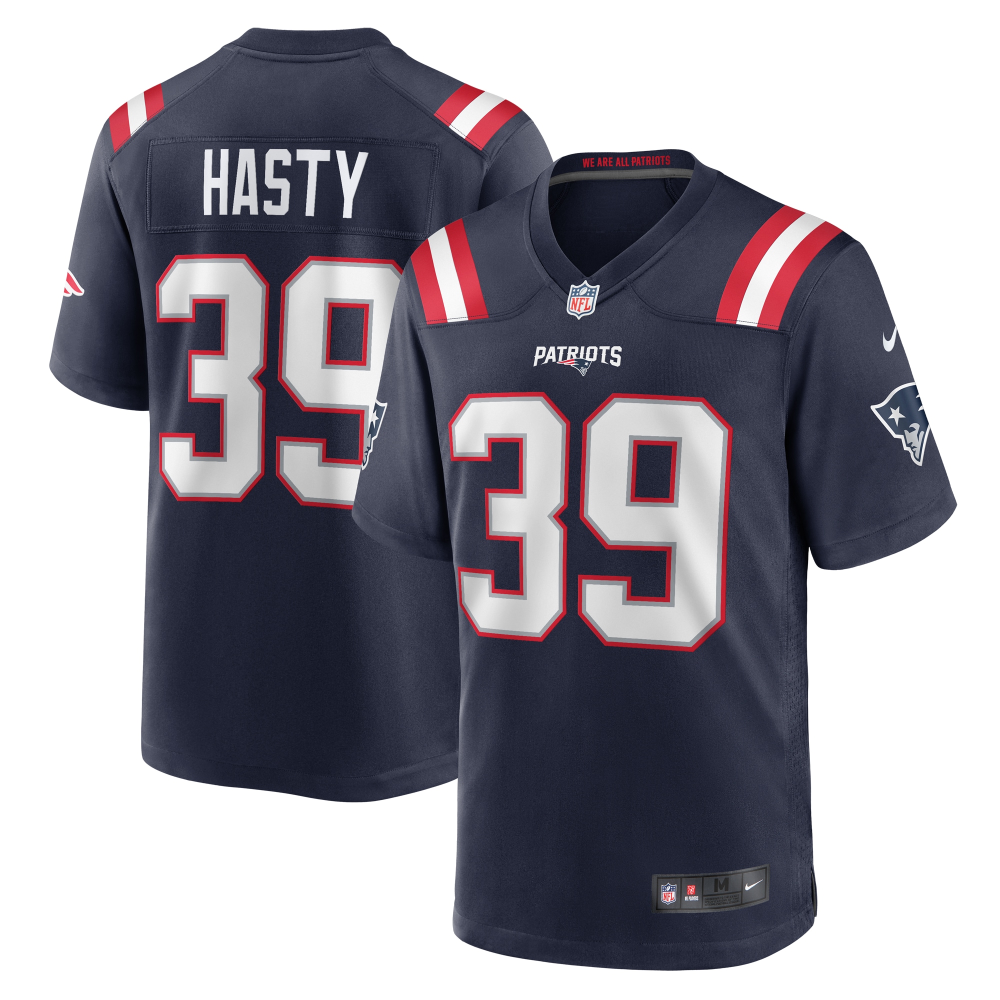Men's New England Patriots Jamycal Hasty Navy Team Game Jersey Js6309