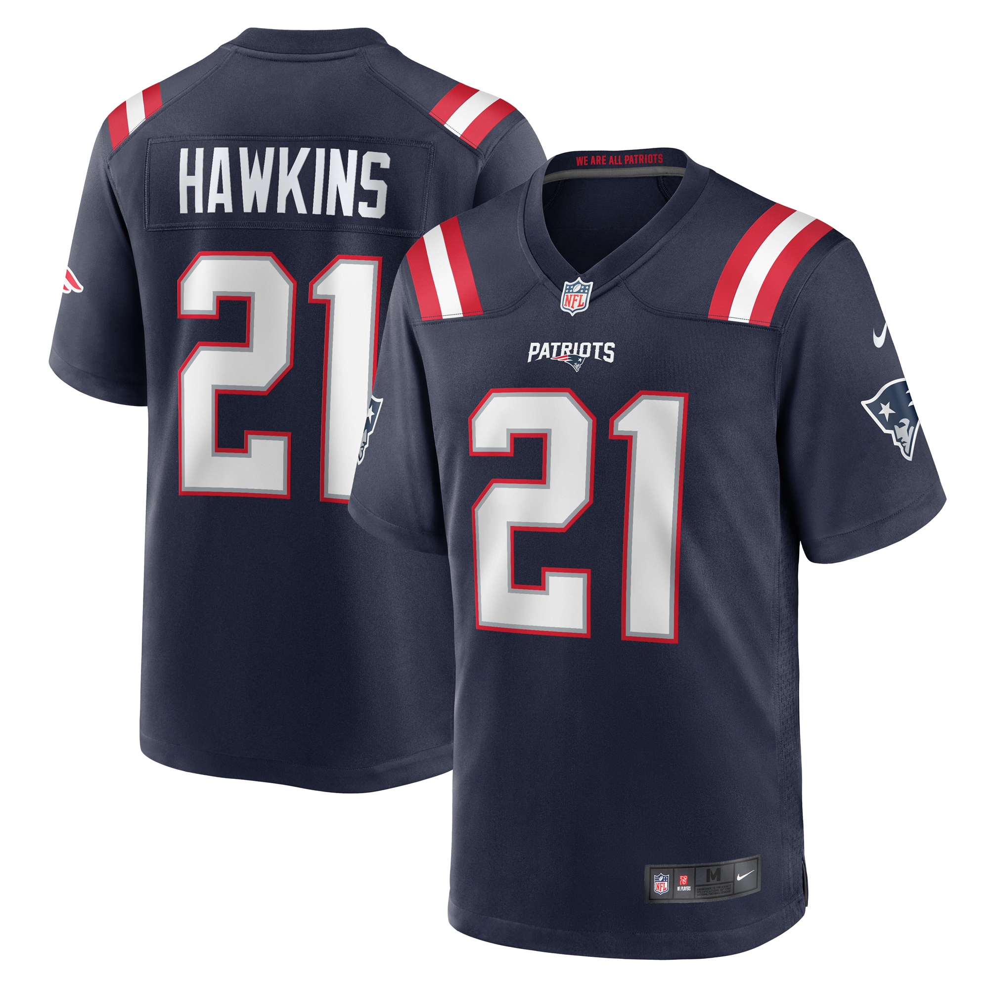 Men's New England Patriots Jaylinn Hawkins Navy Game Jersey Js2622