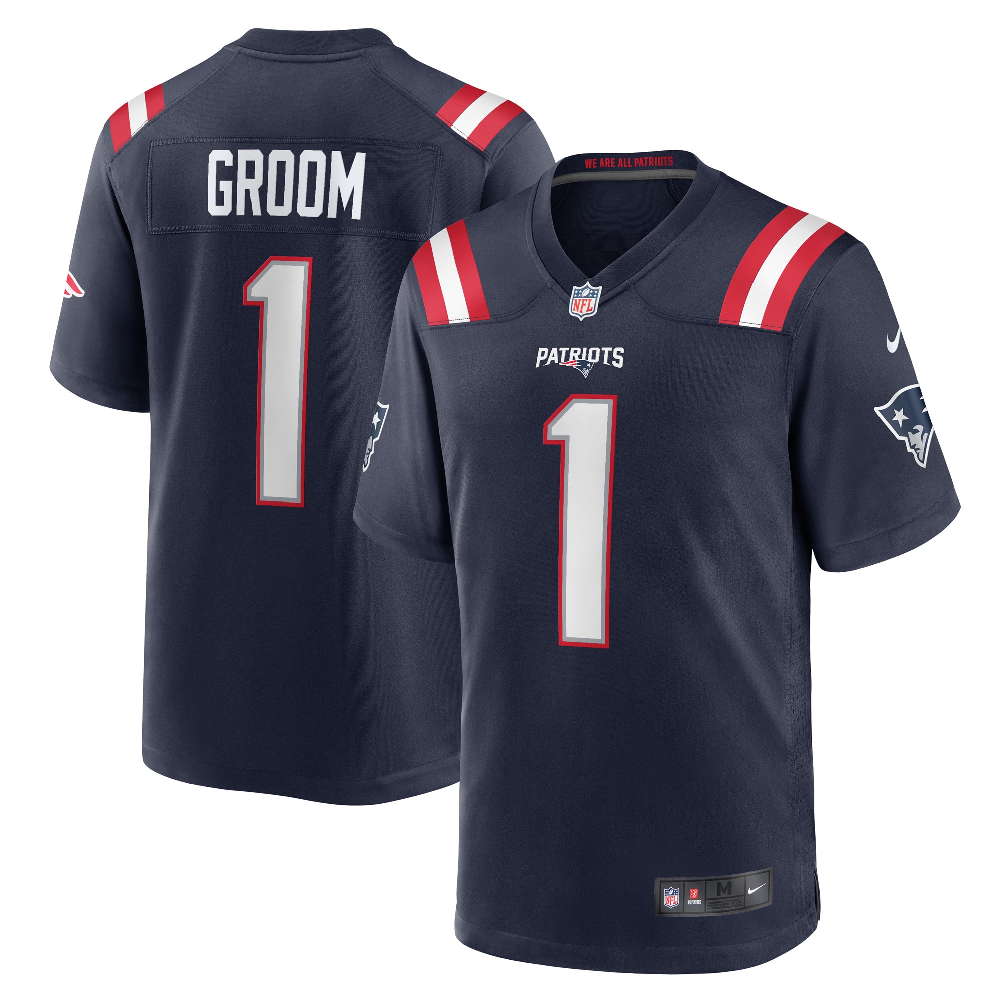 Men's New England Patriots Number 1 Groom Navy Game Jersey Js8419
