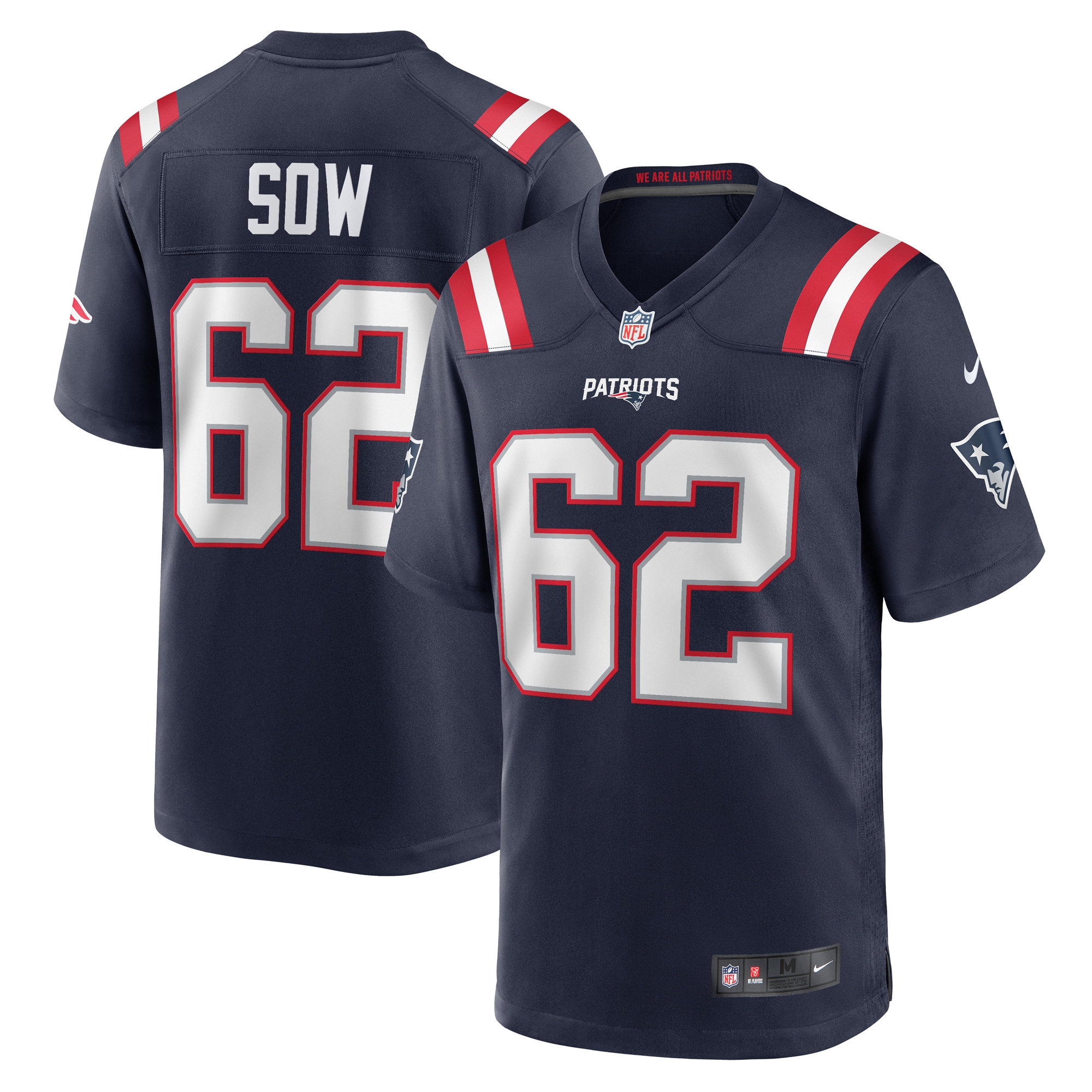Men's New England Patriots Sidy Sow Navy Team Game Jersey Js6563