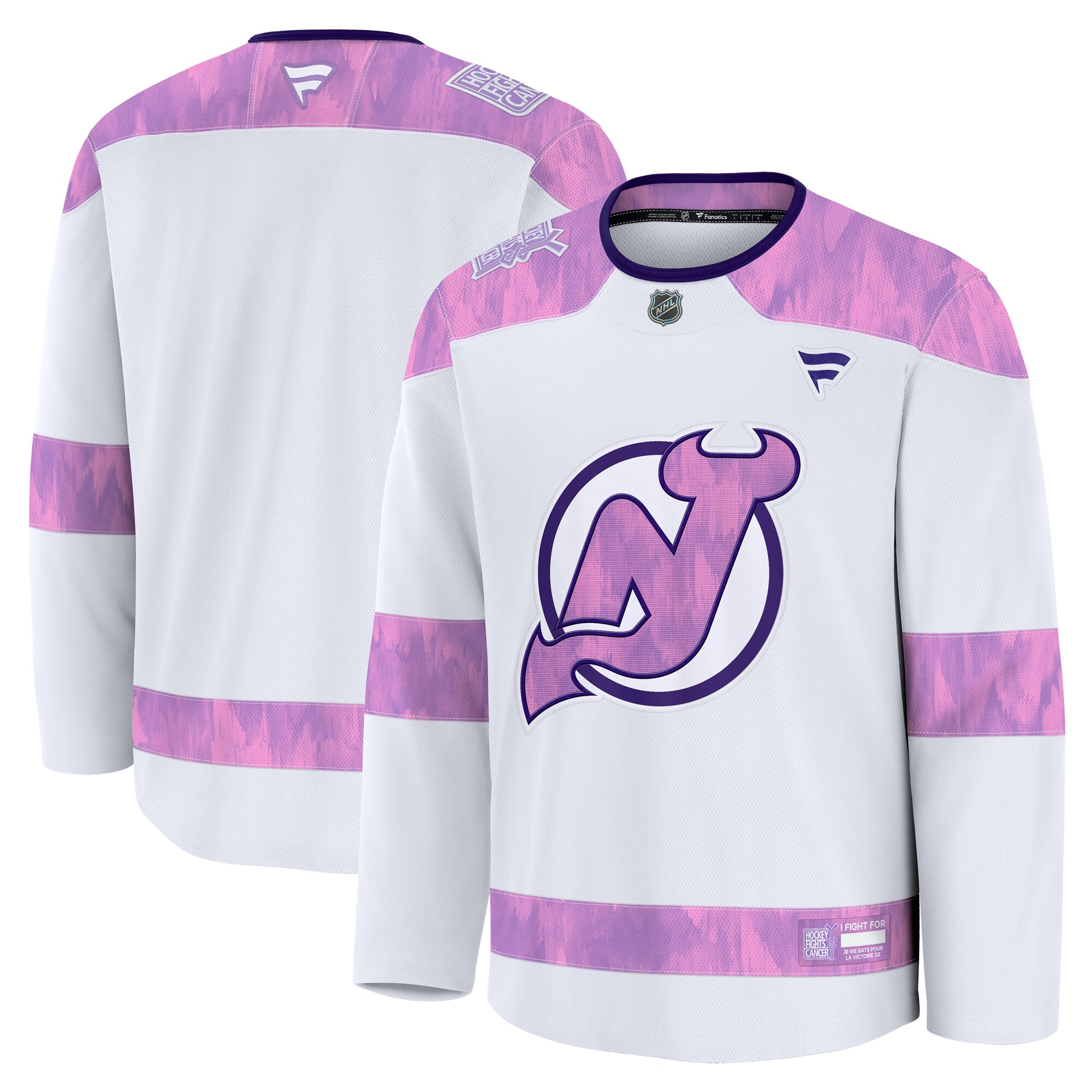 Men's New Jersey Devils White 2024 Hockey Fights Cancer Practice Jersey