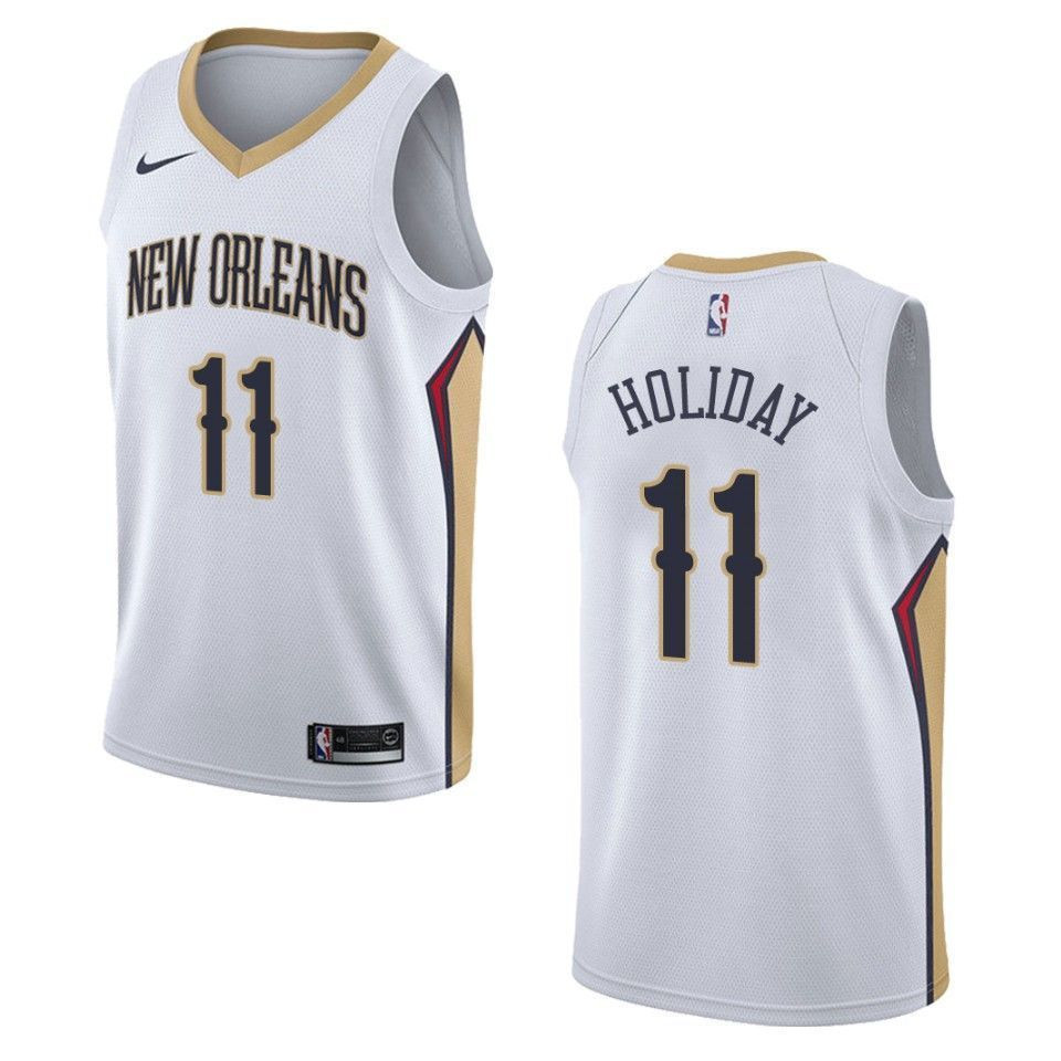 Men's New Orleans Pelicans 11 Jrue Holiday Association Swingman Jersey - White