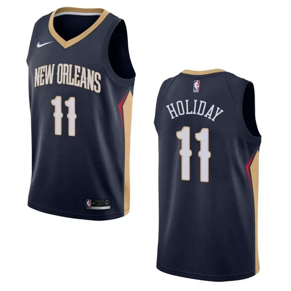 Men's New Orleans Pelicans 11 Jrue Holiday Icon Swingman Jersey - Navy
