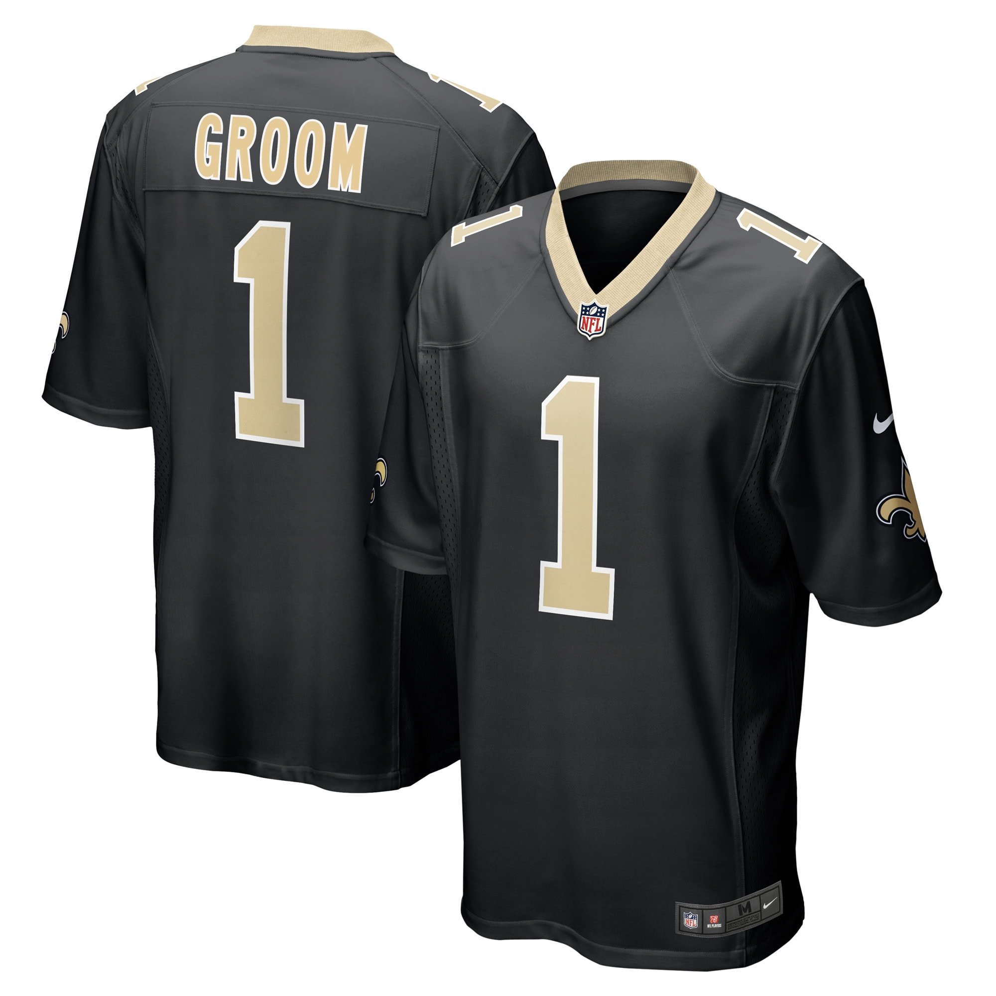 Men's New Orleans Saints Number 1 Groom Black Game Jersey Js4804