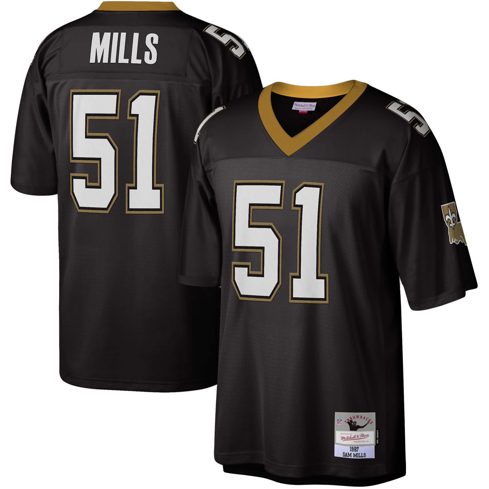 Men's New Orleans Saints Sam Mills Mitchell & Ness Black Legacy Jersey Js2351