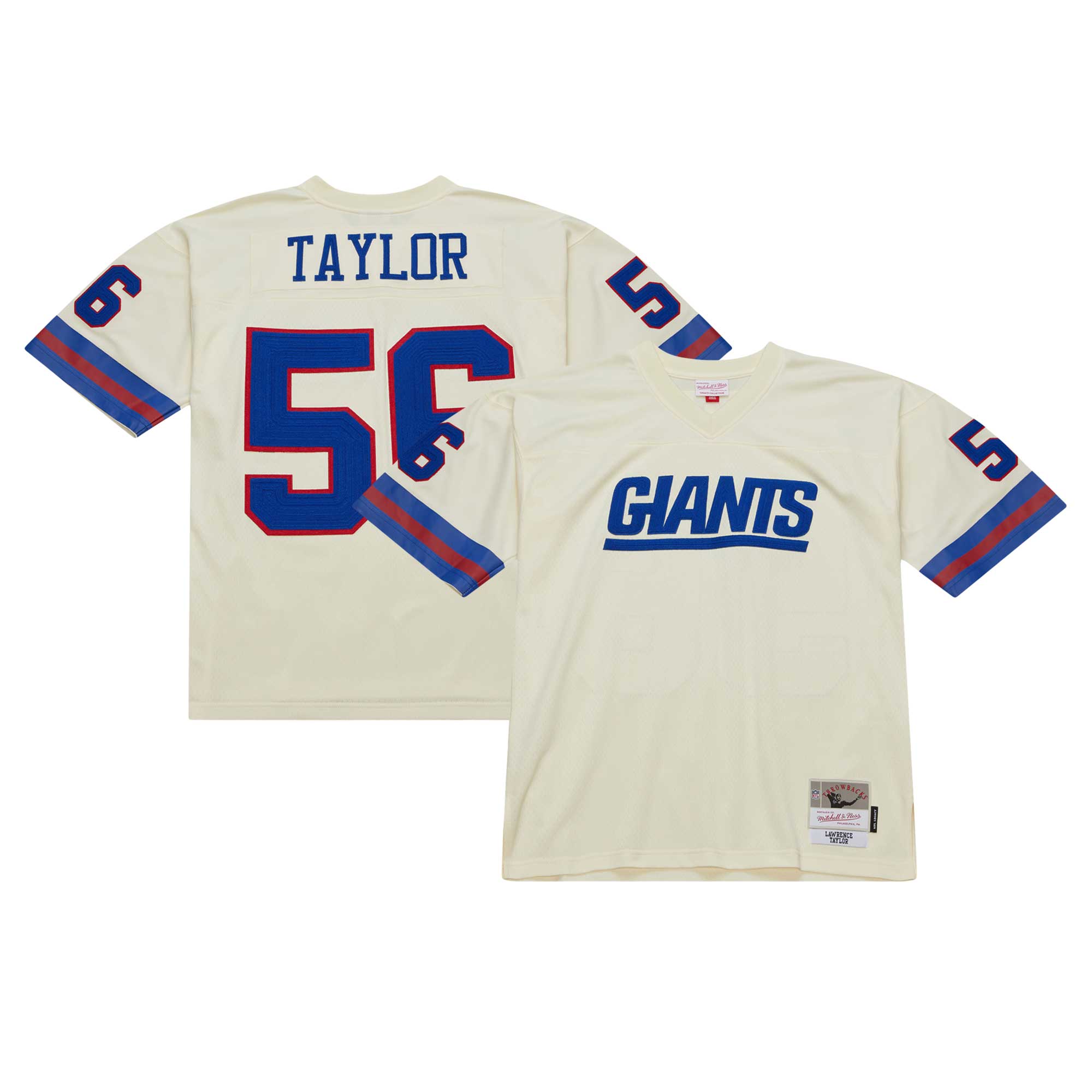 Men's New York Giants Lawrence Taylor Mitchell & Ness Cream Chainstitch Legacy Jersey Js9908