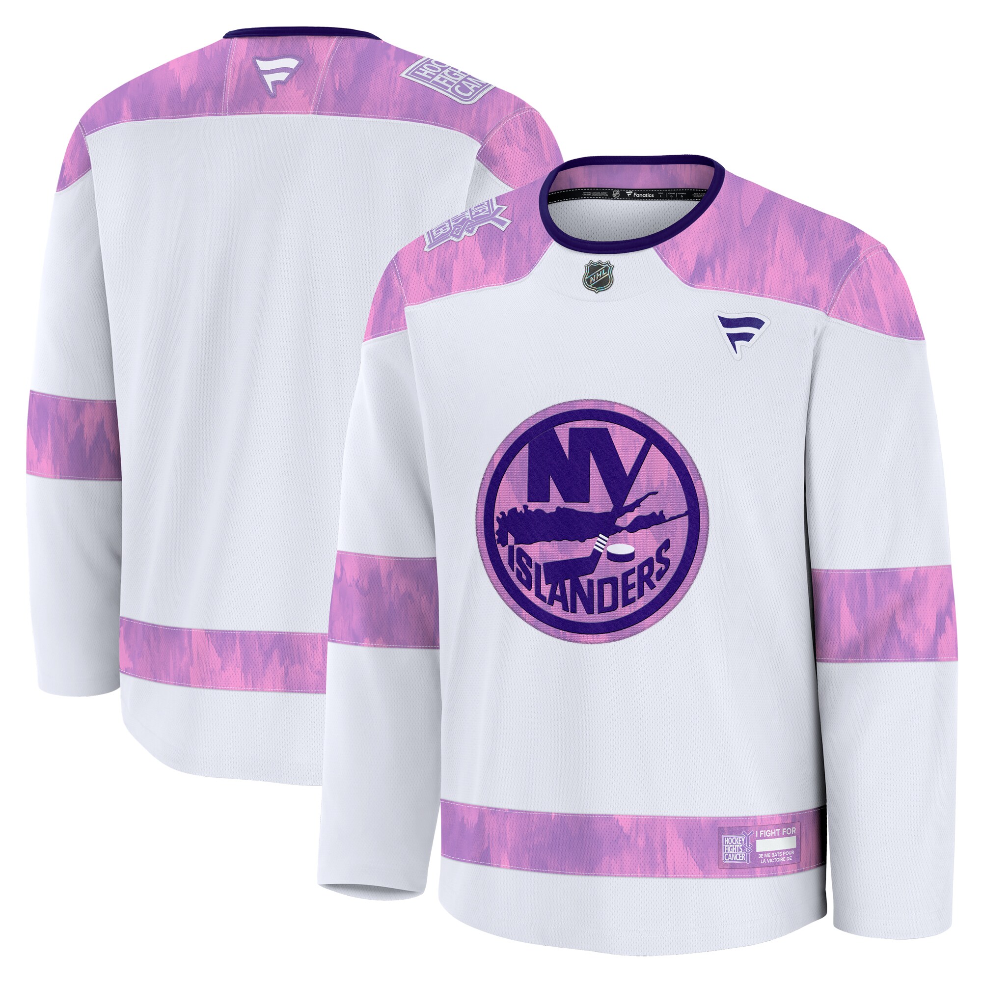 Men's New York Islanders White 2024 Hockey Fights Cancer Practice Jersey