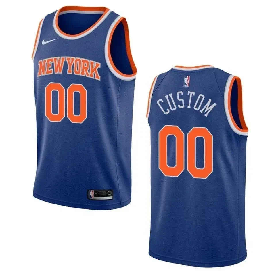 Men's New York Knicks 00 Custom Icon Swingman Jersey - Blue