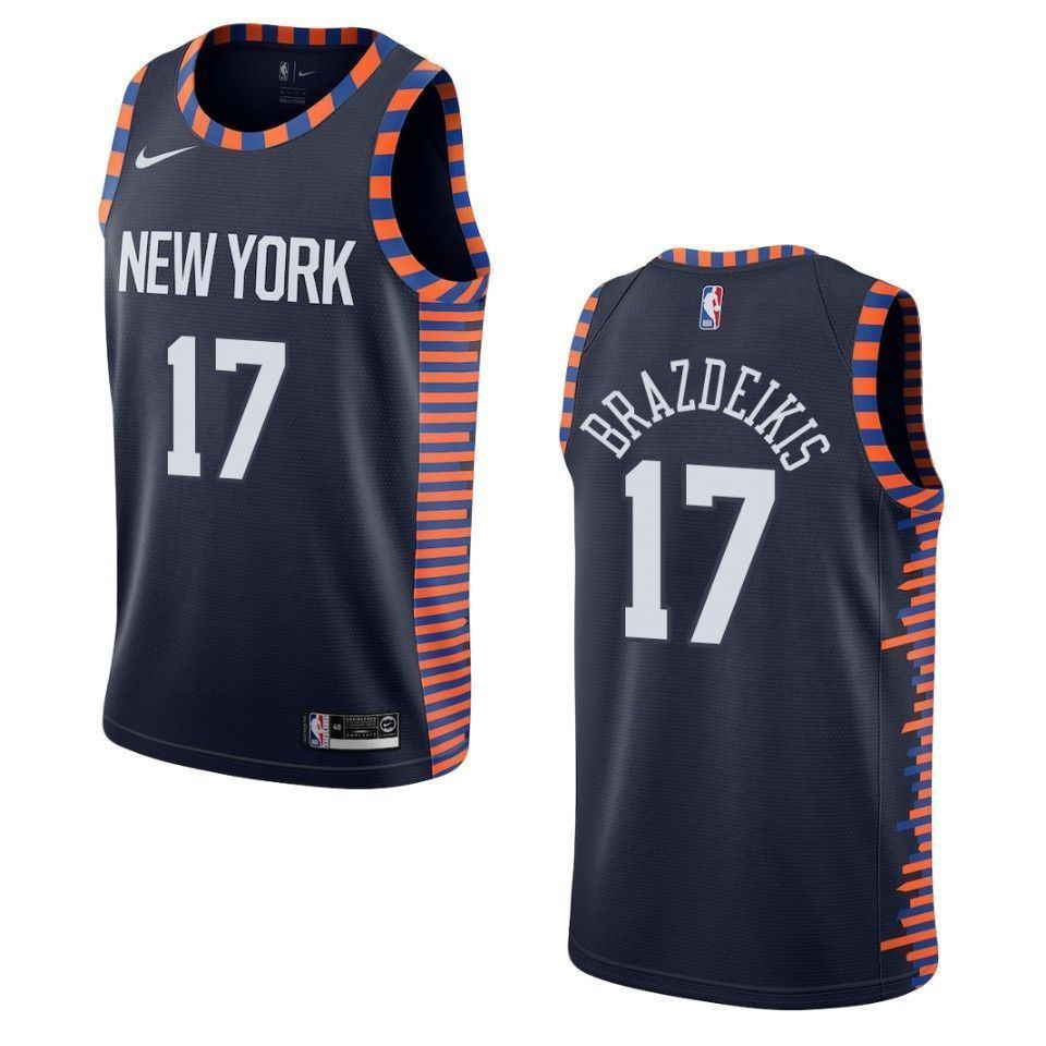 Men's New York Knicks 17 Iggy Brazdeikis City Swingman Jersey - Navy