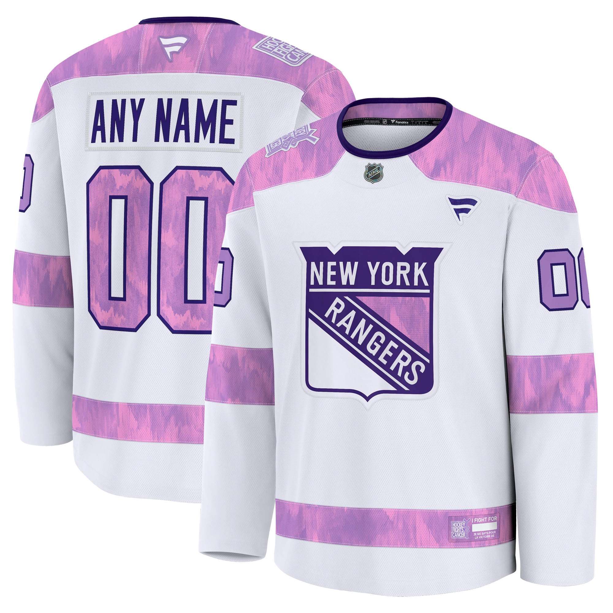Men's New York Rangers White 2024 Hockey Fights Cancer Custom Practice Jersey