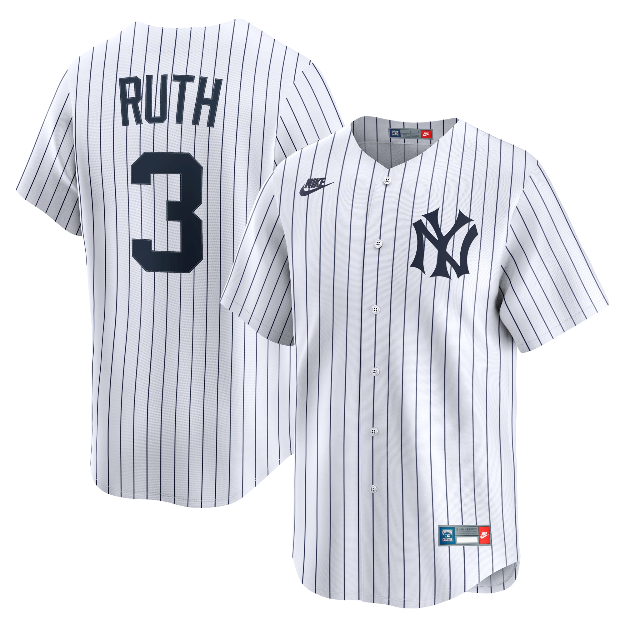 Men's New York Yankees Babe Ruth White Throwback Cooperstown Collection Limited Jersey