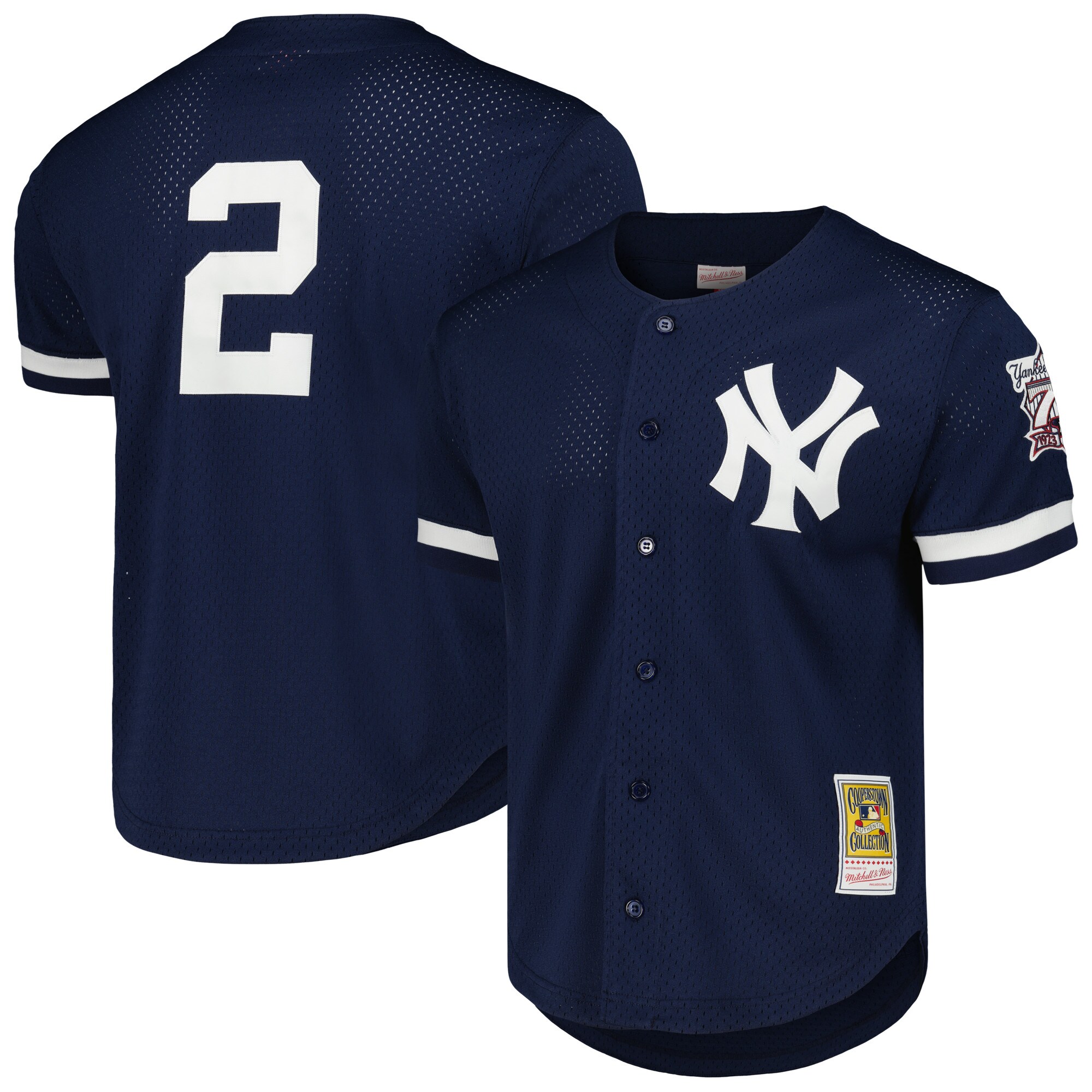 Men's New York Yankees Derek Jeter Mitchell & Ness Navy Cooperstown Collection Mesh Batting Practice Button-up Jersey