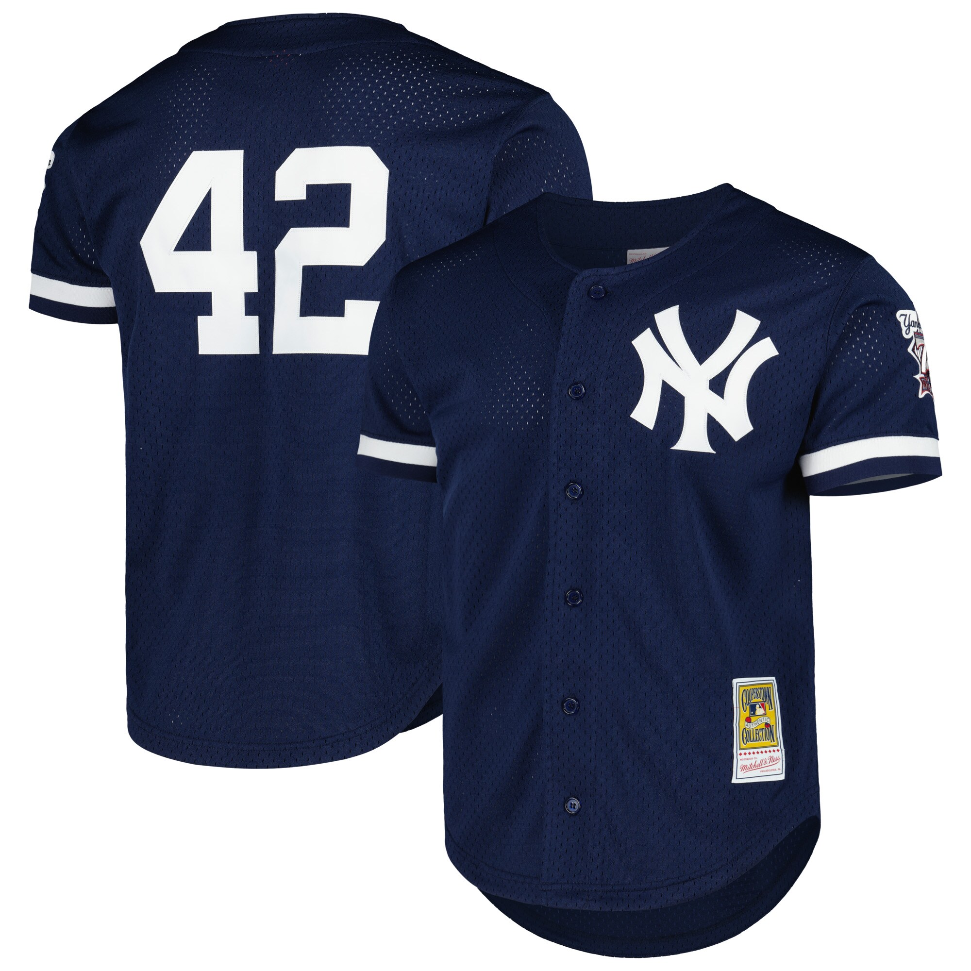 Men's New York Yankees Mariano Rivera Mitchell & Ness Navy Cooperstown Collection Mesh Batting Practice Button-up Jersey