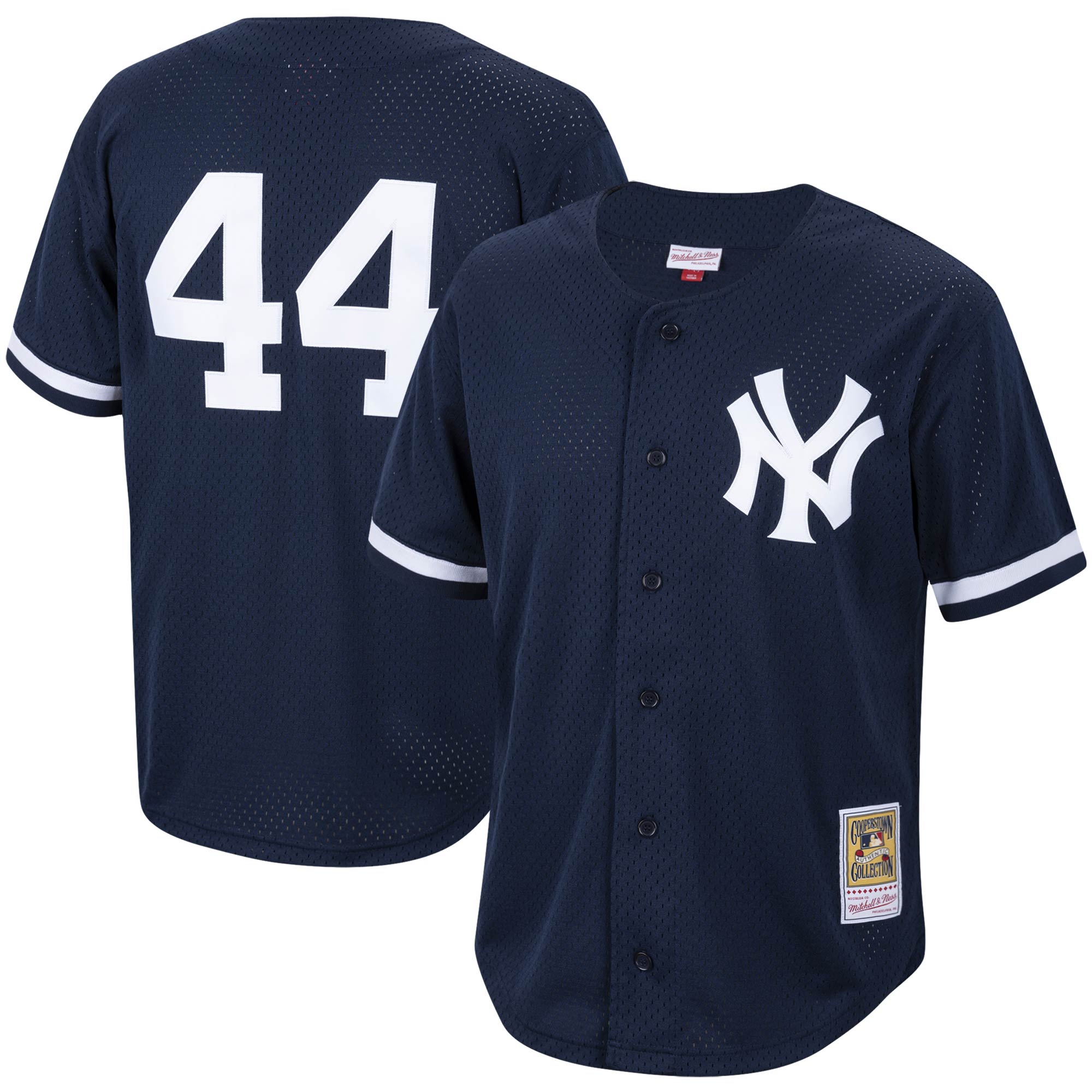 Men's New York Yankees Reggie Jackson Mitchell & Ness Navy Cooperstown Collection Mesh Batting Practice Button-up Jersey