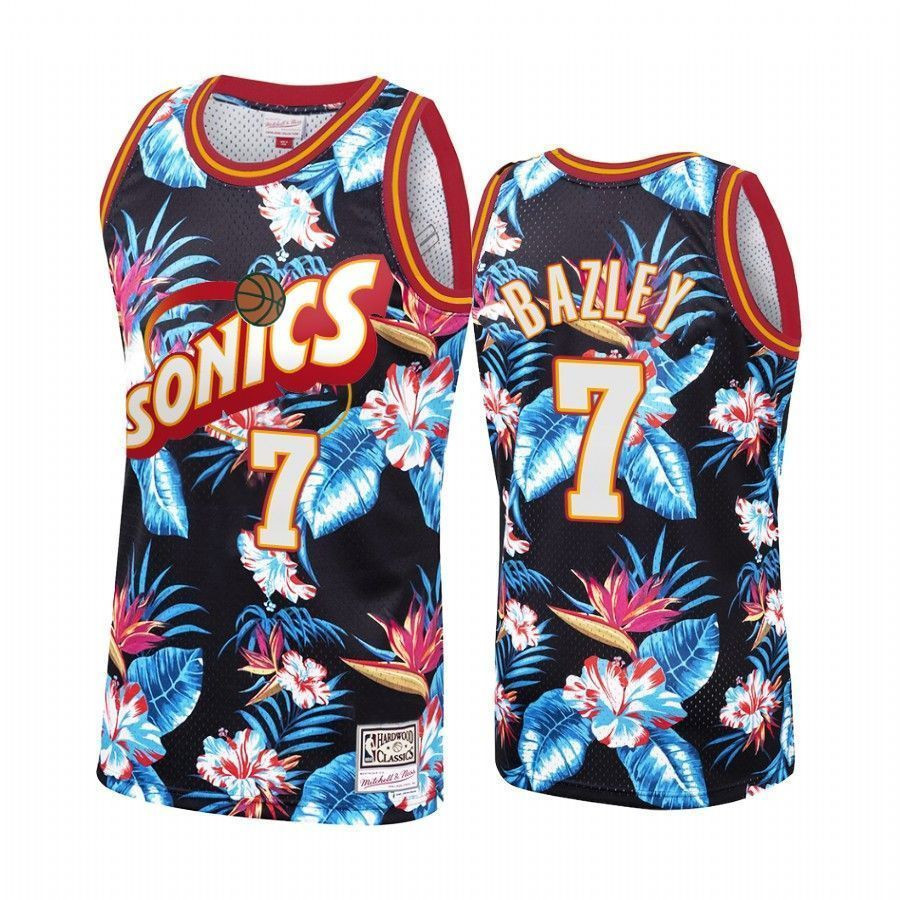Men's Oklahoma City Thunder Darius Bazley 7 Floral Fashion Jersey
