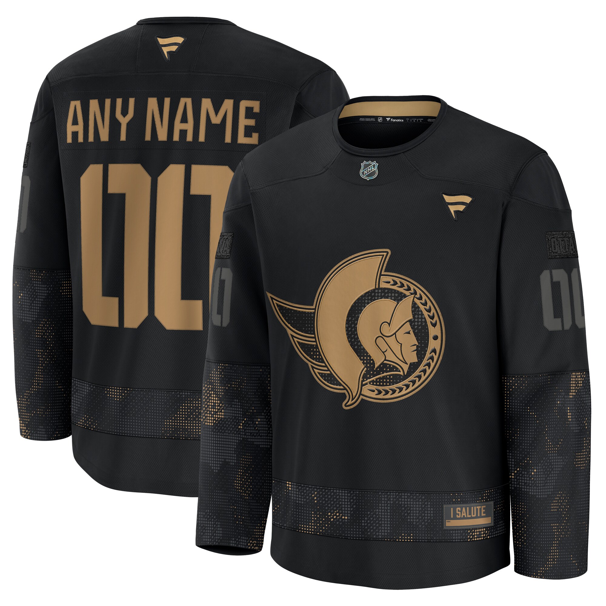 Men's Ottawa Senators Black 2024 Military Appreciation Custom Practice Jersey