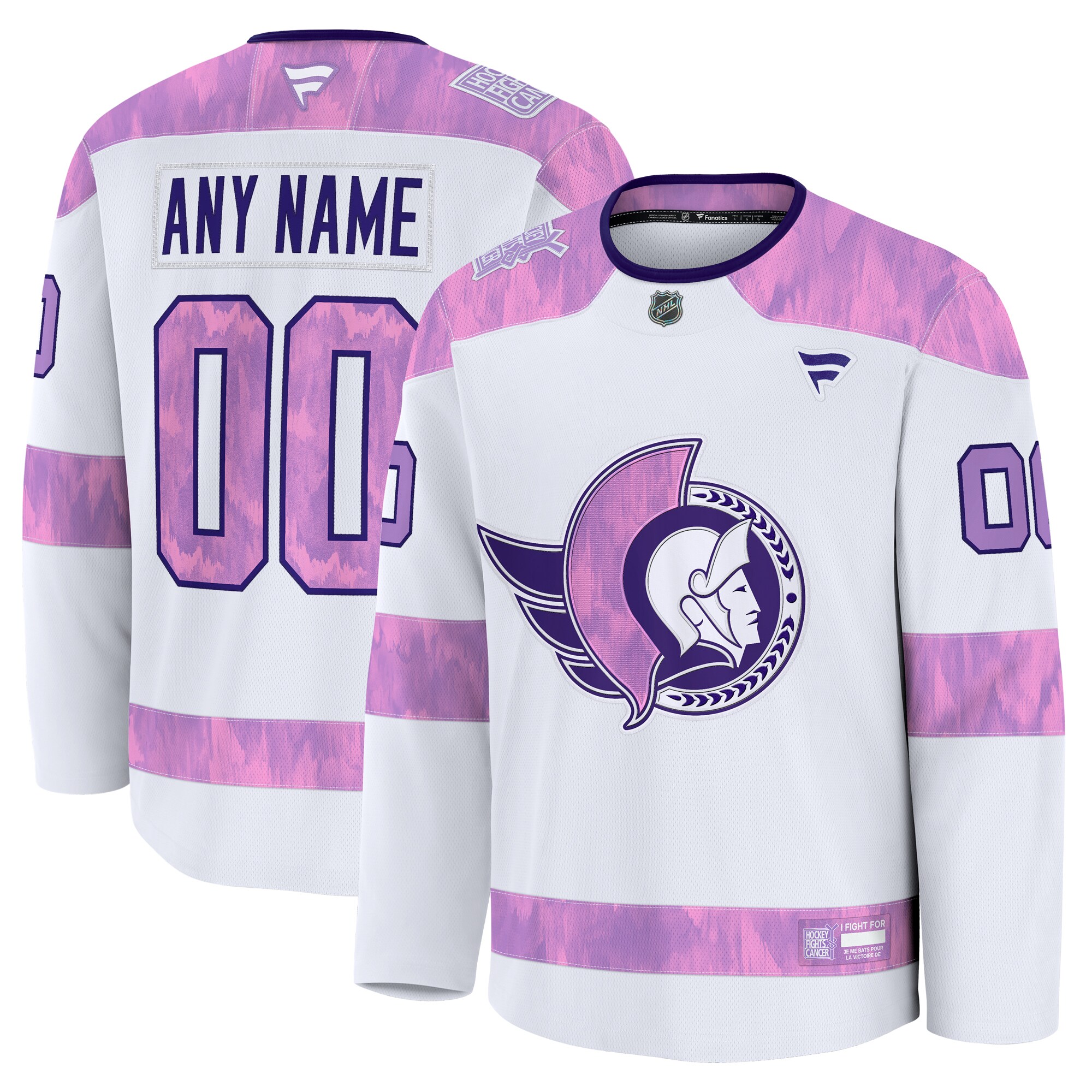 Men's Ottawa Senators White 2024 Hockey Fights Cancer Custom Practice Jersey