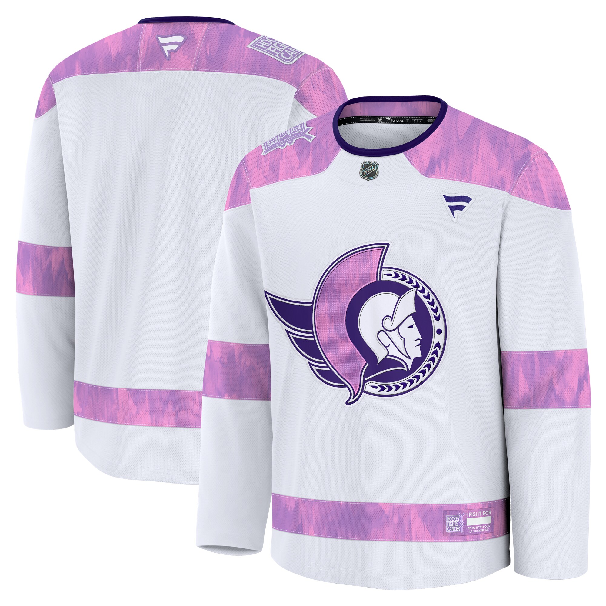 Men's Ottawa Senators White 2024 Hockey Fights Cancer Practice Jersey