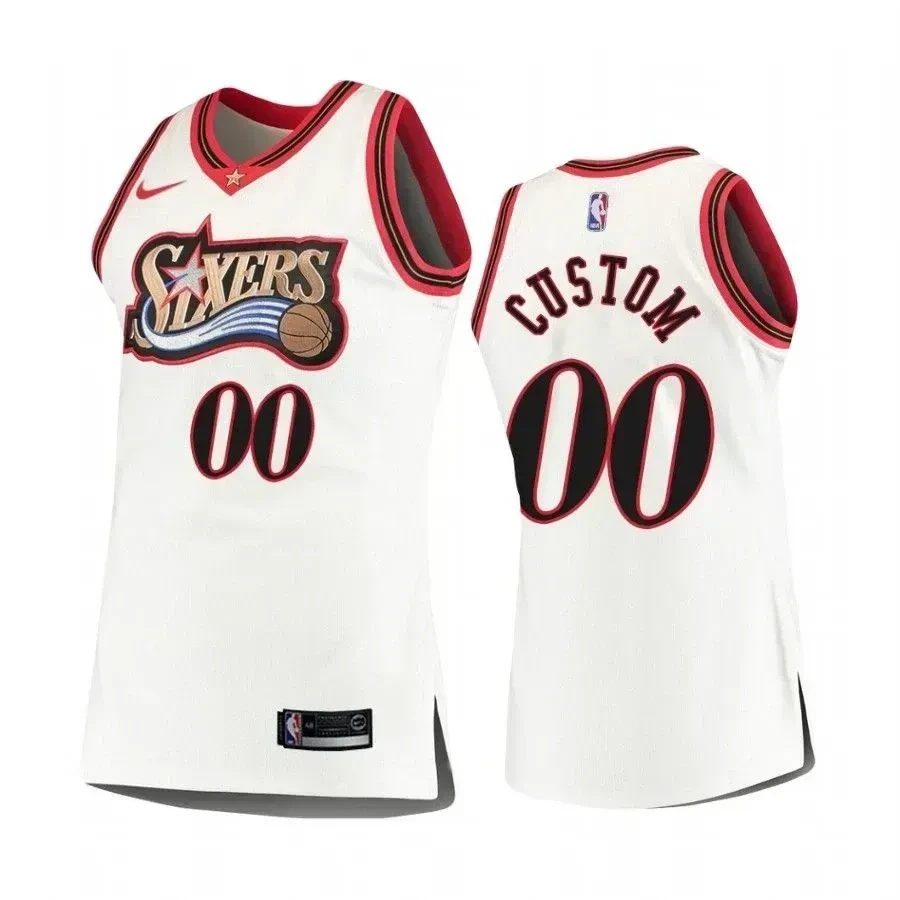 Men's Philadelphia 76ers 00 Custom White Hardwood Classics Jersey