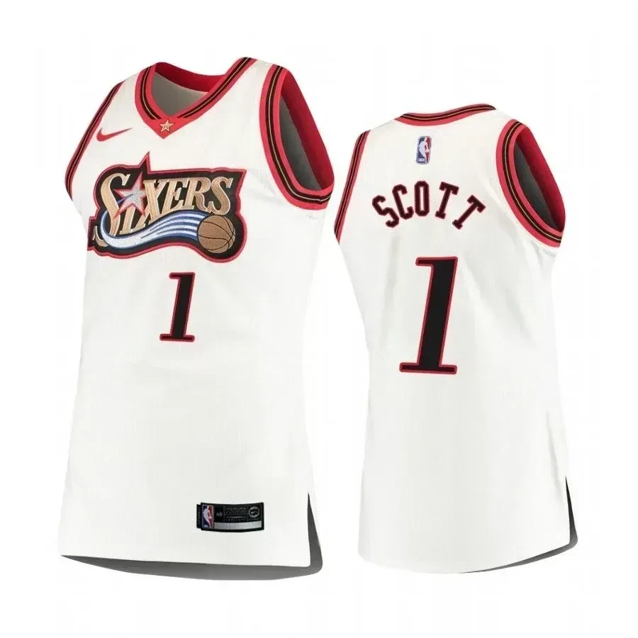 Men's Philadelphia 76ers 1 Mike Scott White Hardwood Classics Jersey