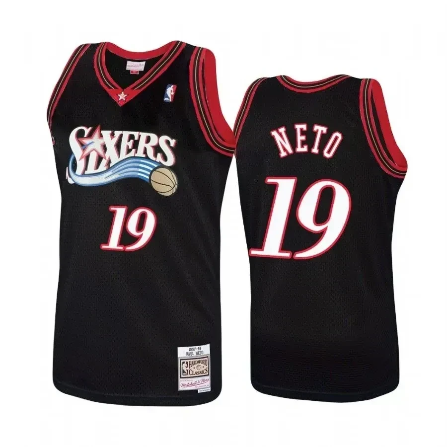 Men's Philadelphia 76ers 19 Raul Neto Hardwood Classics Black Jersey