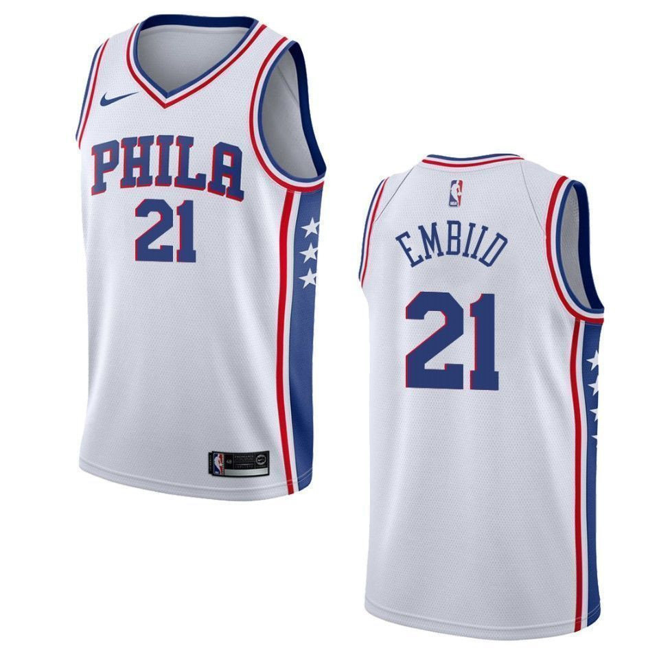 Men's Philadelphia 76ers 21 Joel Embiid Association Swingman Jersey - White