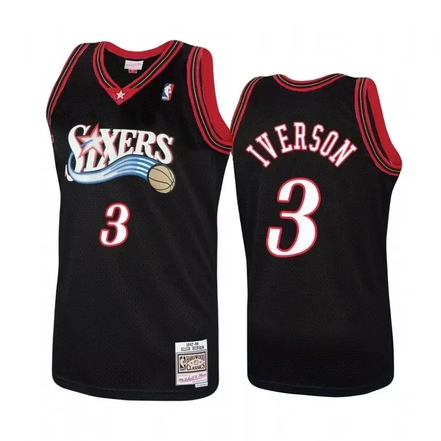 Men's Philadelphia 76ers 3 Allen Iverson Hardwood Classics Black Jersey