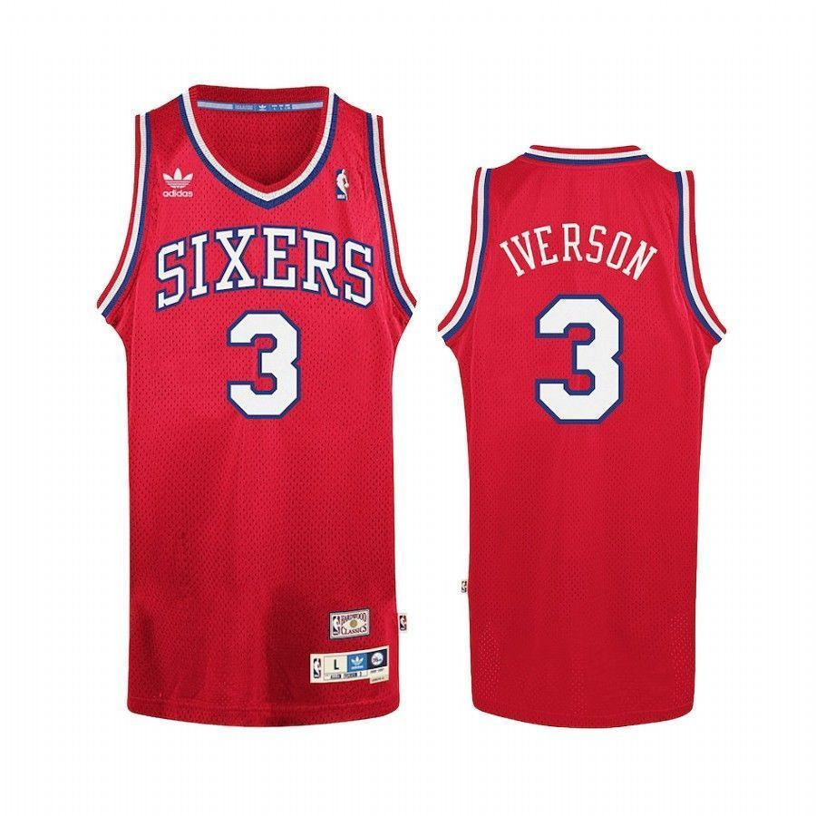 Men's Philadelphia 76ers Allen Iverson 3 Red Hardwood Classics Jersey
