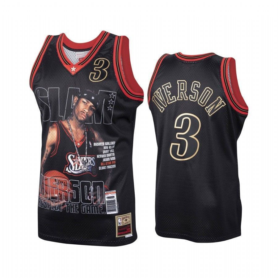 Men's Philadelphia 76ers Allen Iverson Hwc Black Jersey