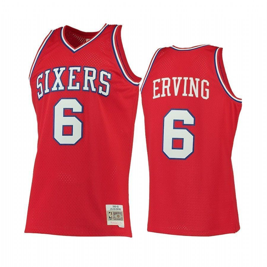Men's Philadelphia 76ers Julius Erving 6 Red Hardwood Classics Jersey
