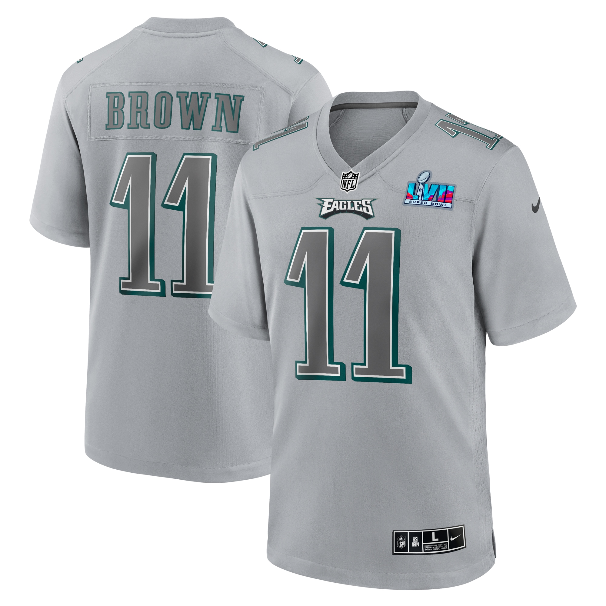 Men's Philadelphia Eagles A.j. Brown Gray Super Bowl Lvii Patch Atmosphere Fashion Game Jersey Js1347