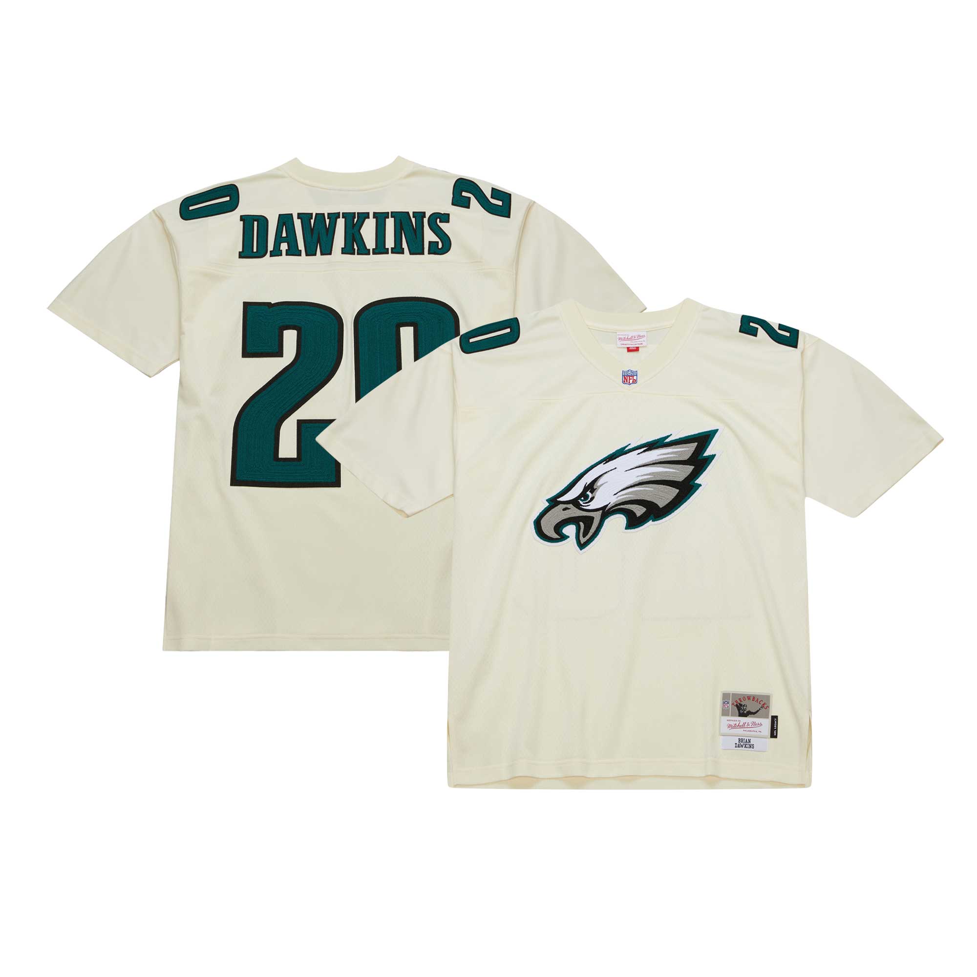 Men's Philadelphia Eagles Brian Dawkins Mitchell & Ness Cream Chainstitch Legacy Jersey Js4377