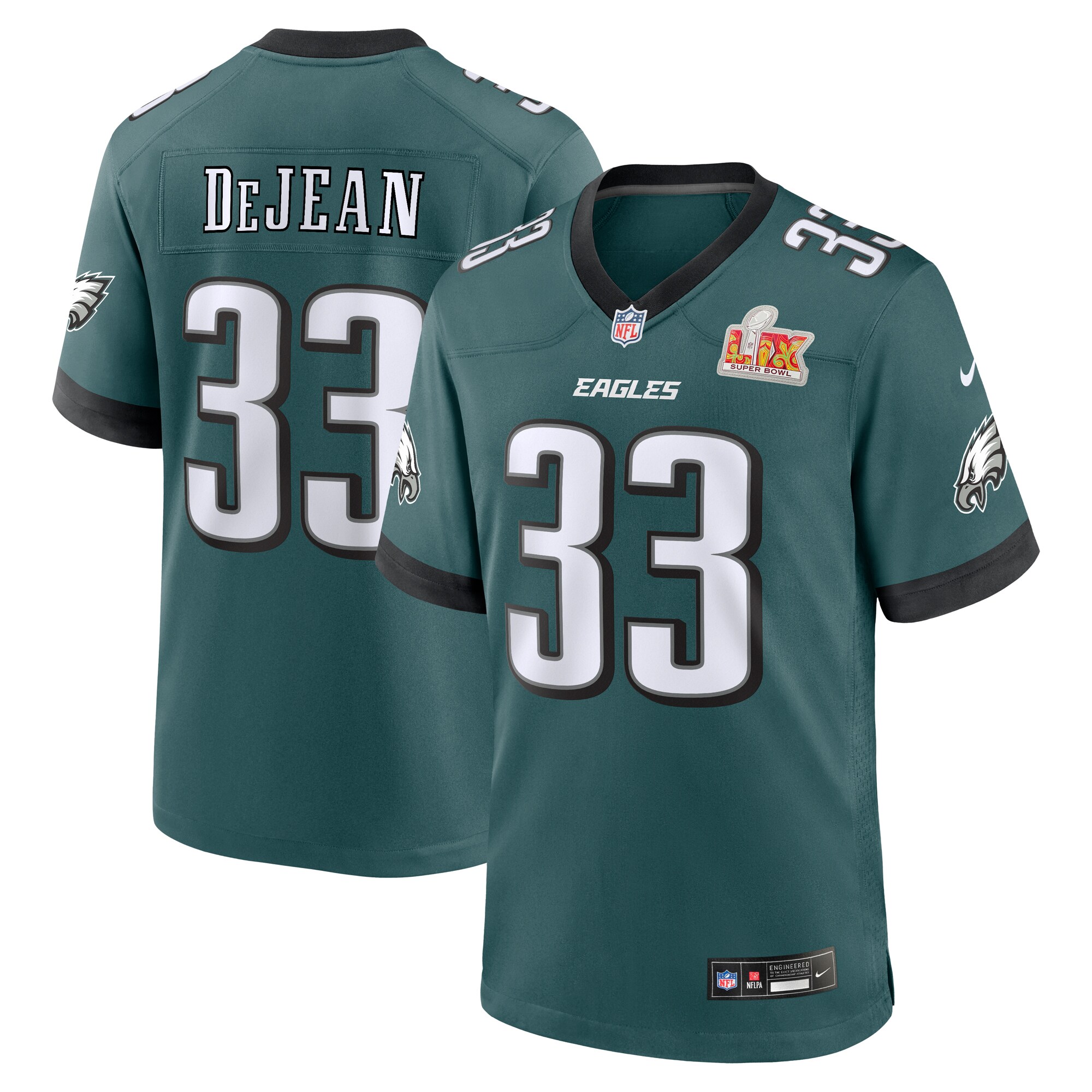 Men's Philadelphia Eagles Cooper Dejean Midnight Green Super Bowl Lix Game Player Jersey Js2093