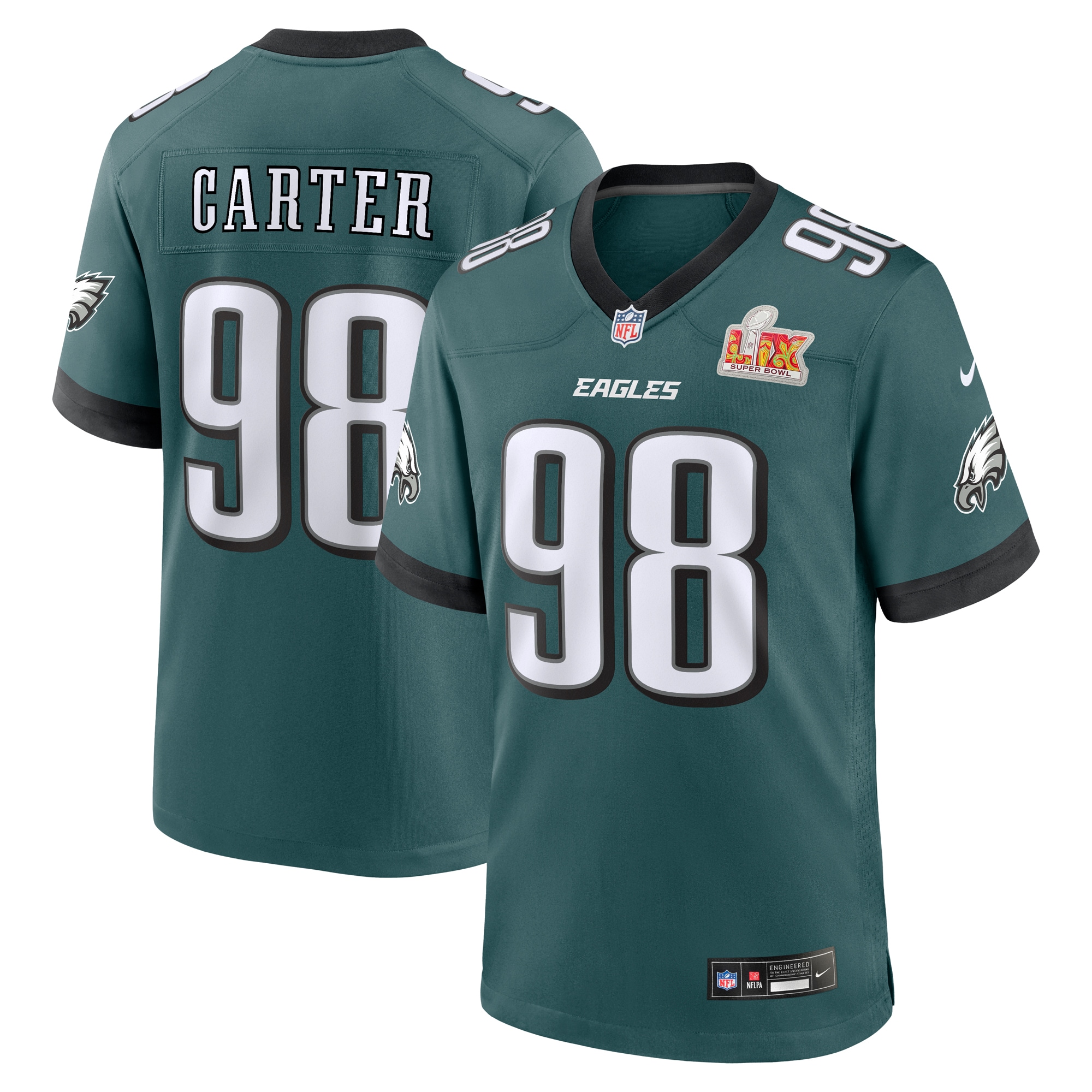 Men's Philadelphia Eagles Jalen Carter Midnight Green Super Bowl Lix Game Player Jersey Js7855