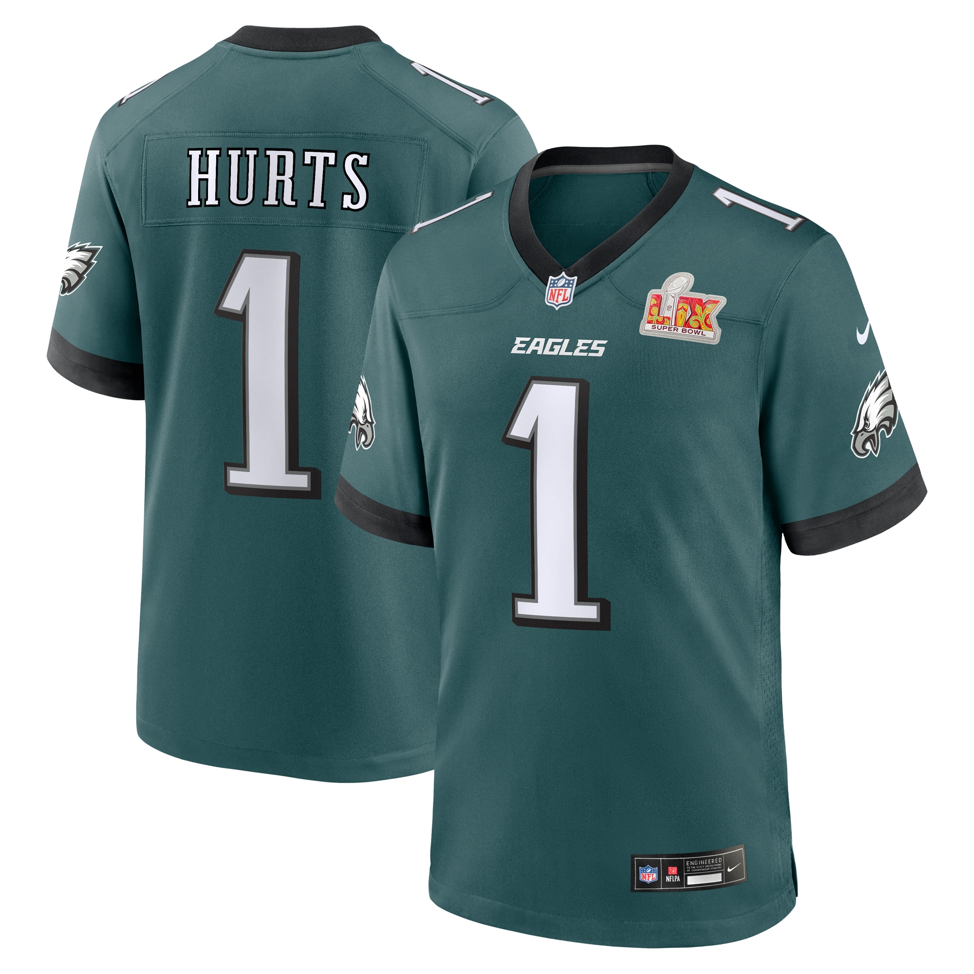 Men's Philadelphia Eagles Jalen Hurts Midnight Green Super Bowl Lix Game Player Jersey Js1550