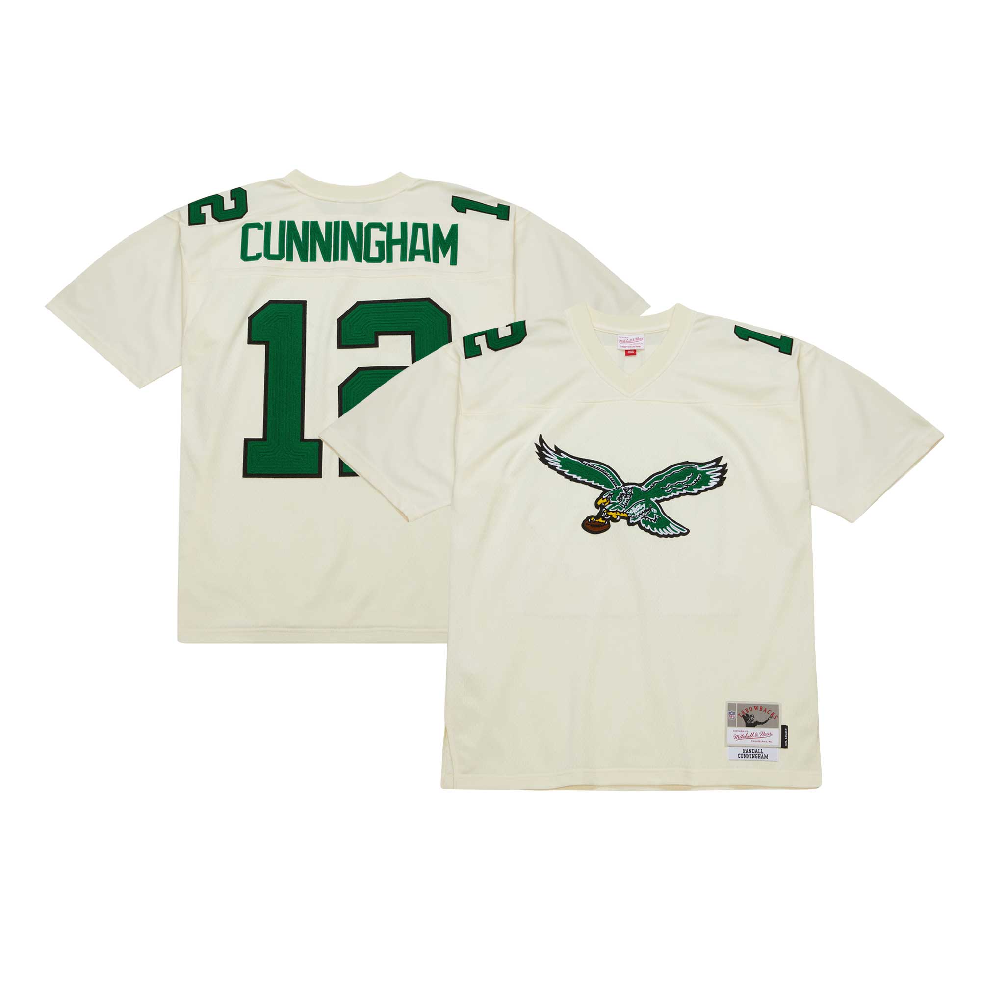 Men's Philadelphia Eagles Randall Cunningham Mitchell & Ness Cream Chainstitch Legacy Jersey Js4346