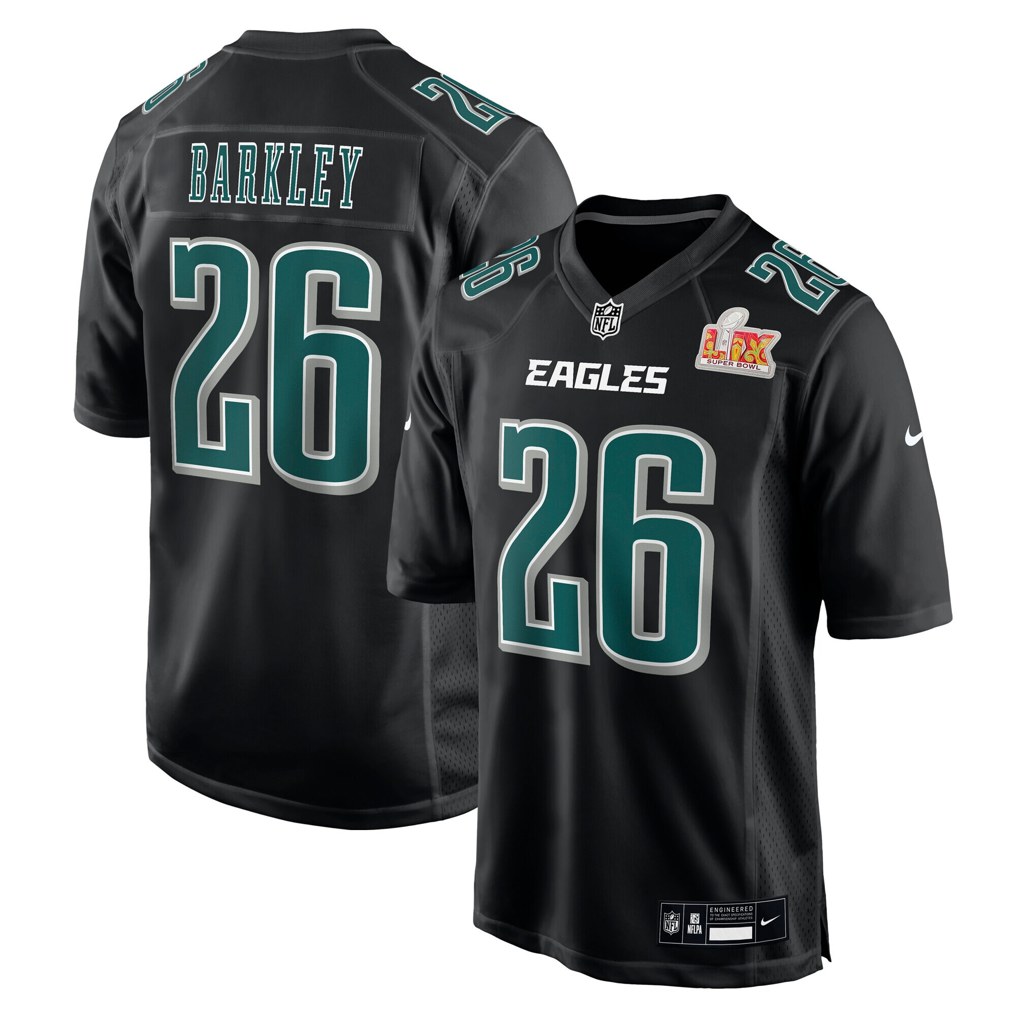 Men's Philadelphia Eagles Saquon Barkley Carbon Black Super Bowl Lix Fashion Game Player Jersey Js7516
