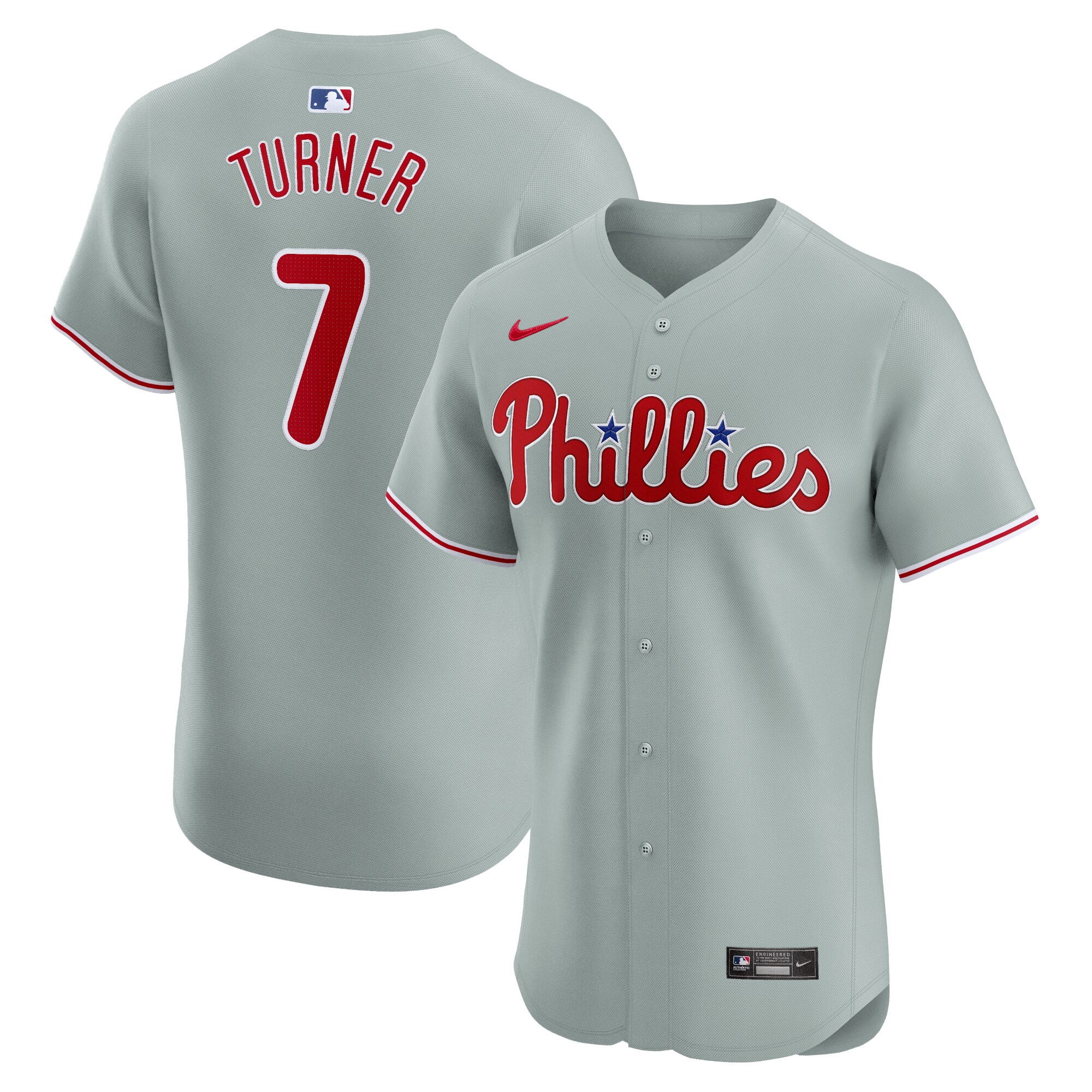 Men's Philadelphia Phillies Trea Turner Gray Road Elite Player Jersey