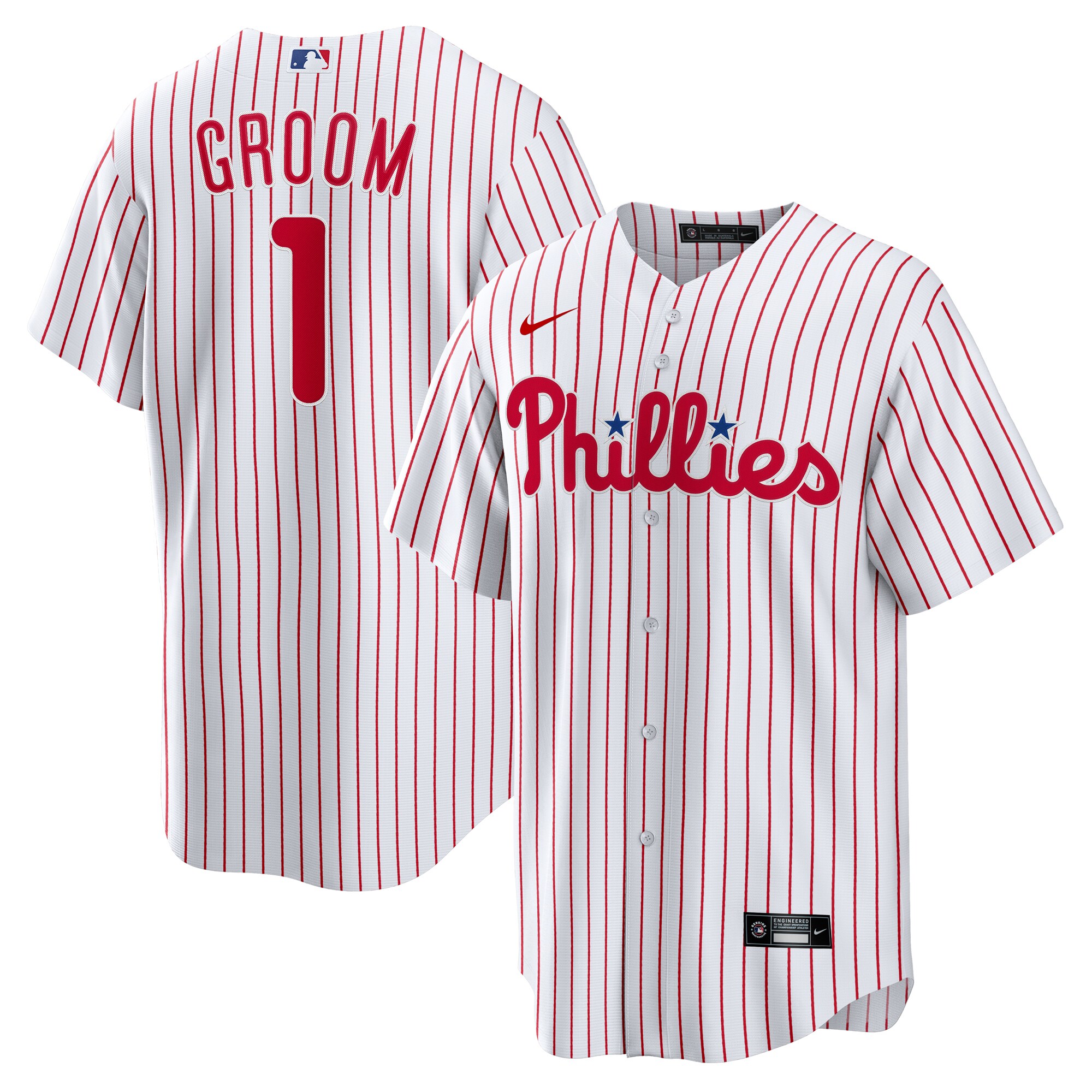 Men's Philadelphia Phillies White #1 Groom Home Jersey