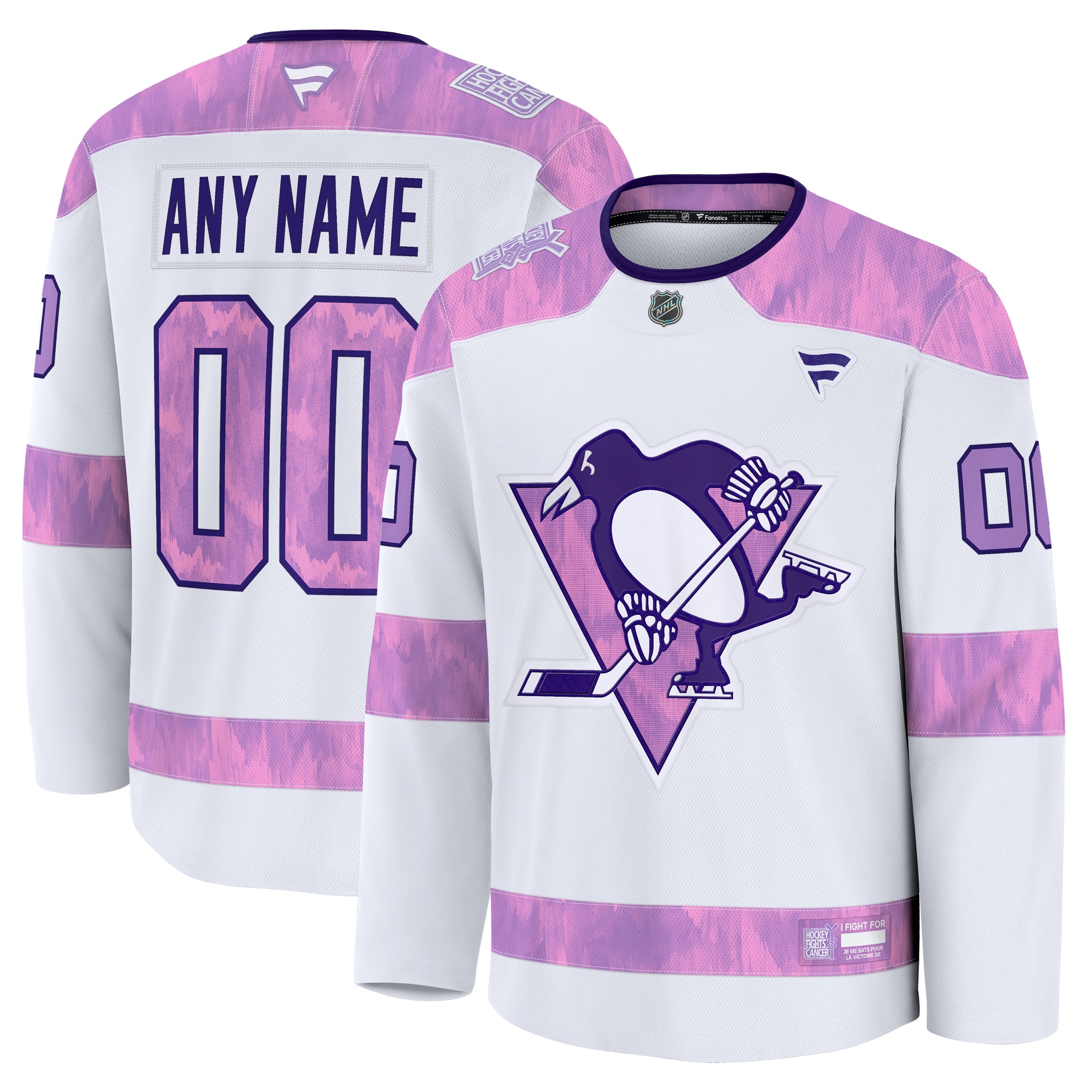 Men's Pittsburgh Penguins White 2024 Hockey Fights Cancer Custom Practice Jersey