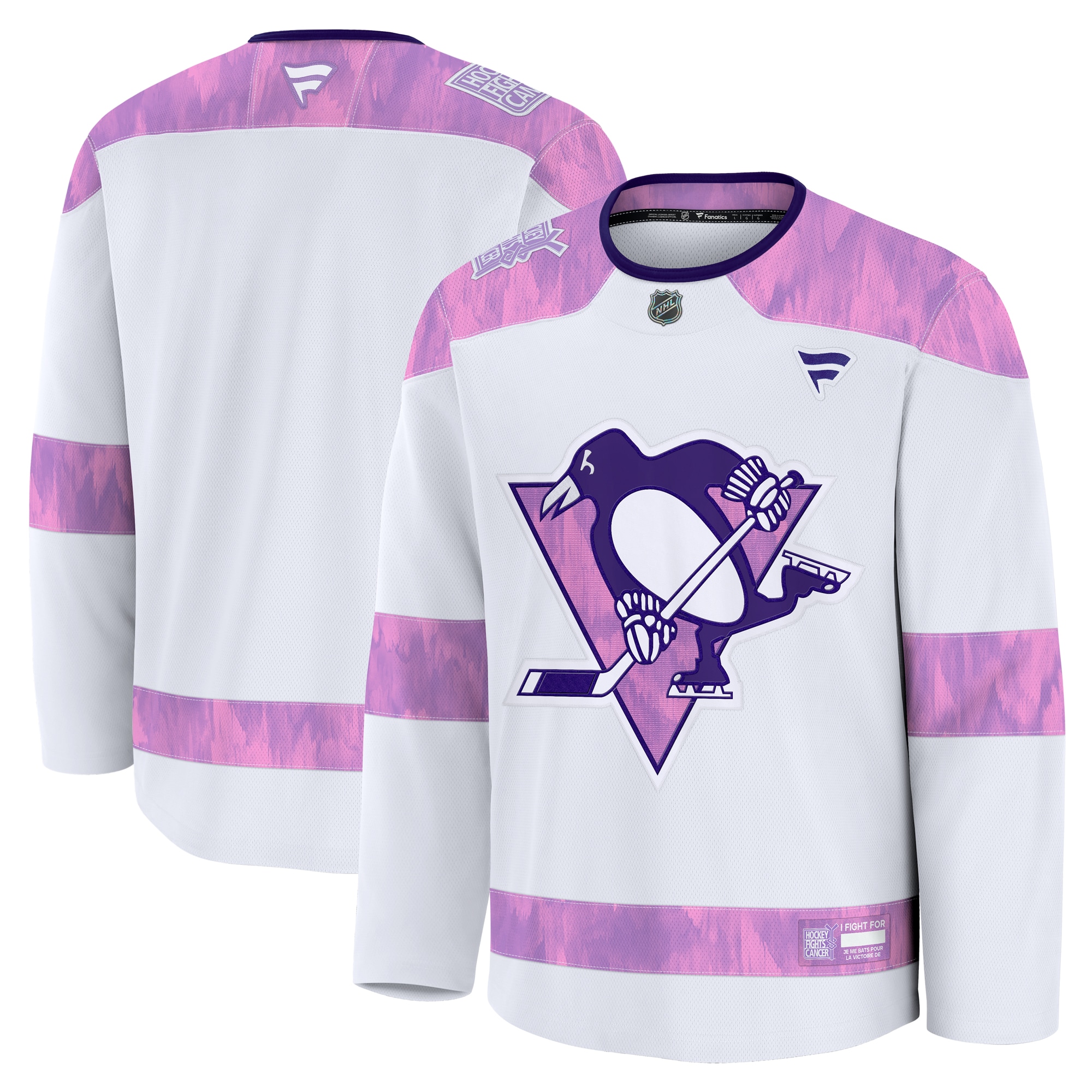 Men's Pittsburgh Penguins White 2024 Hockey Fights Cancer Practice Jersey
