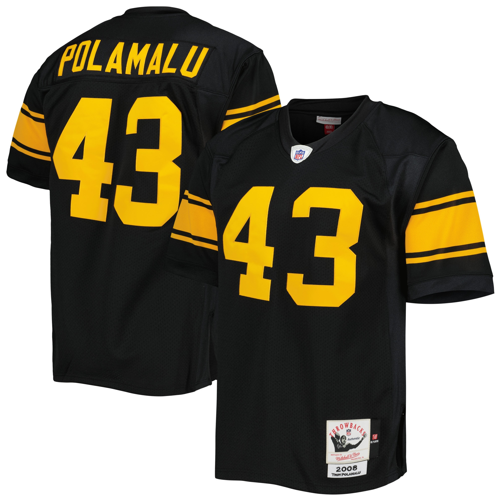 Men's Pittsburgh Steelers 2008 Troy Polamalu Mitchell & Ness Black Throwback Retired Player Jersey Js9531