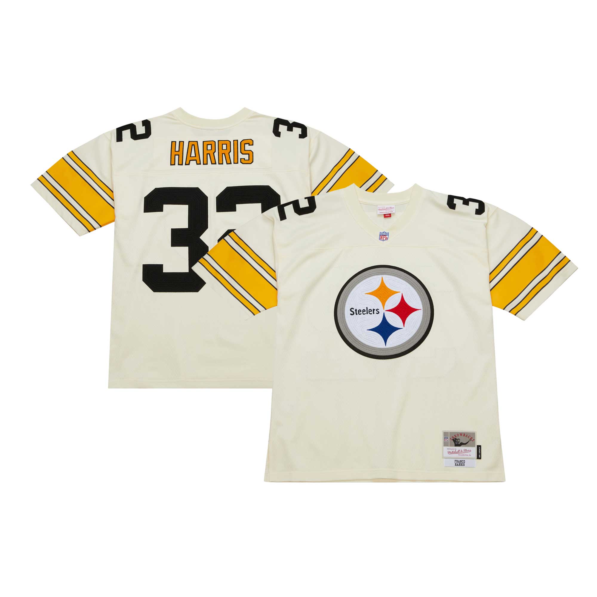Men's Pittsburgh Steelers Franco Harris Mitchell & Ness Cream Chainstitch Legacy Jersey Js9815